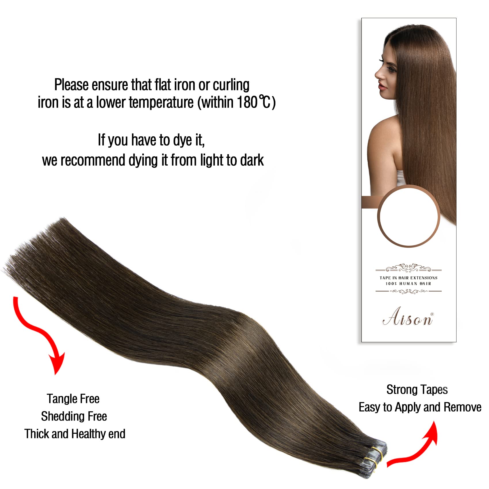 Aison Chocolate Brown Tape In Hair Extensions Human Hair 22 Inch 60G Tape In Human Hair Extensions Medium Brown 100% Remy Human