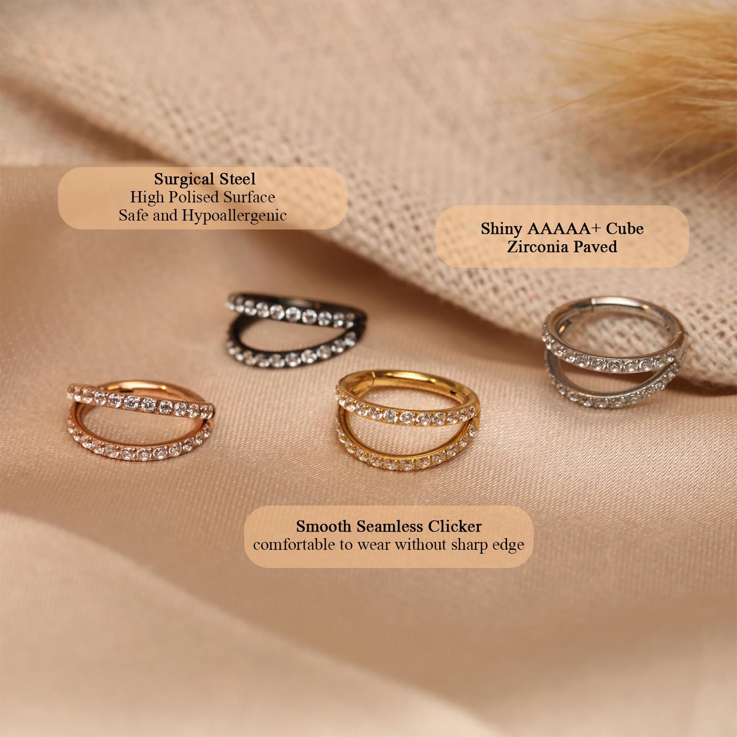 FUNLMO Conch Piercing Jewelry Double Hoop Nose Ring Septum Ring Helix Daith Rook Earring Tragus Jewelry Surgical Steel Diamond C