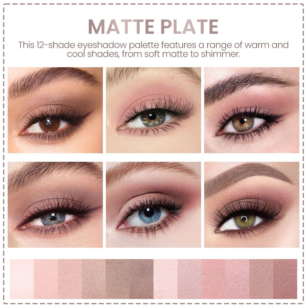 Amy'S Diary 12-Color Light Pink Purple Eyeshadow Palette For Versatile Day-To-Night Looks - Blendable, Long-Lasting, And Highly