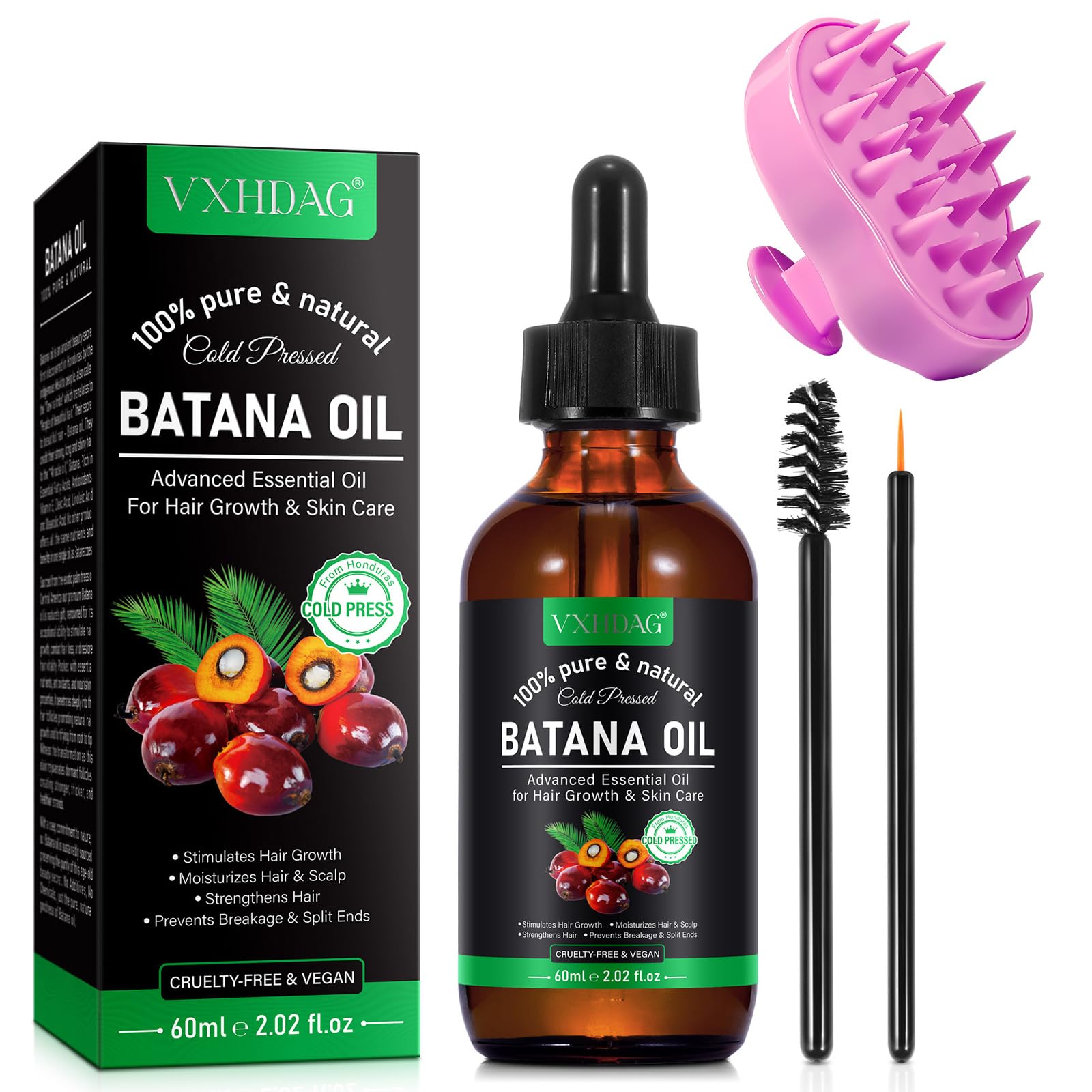 Batana Oil for Hair Growth and Nourishment - Scalp Massager Included, Honduras Pure & Natural Oil for Split Ends Elimination, En