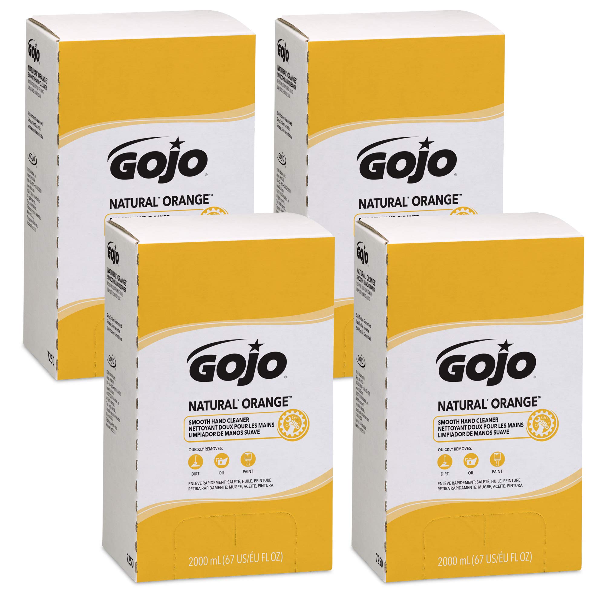 GOJO NATURAL ORANGE Smooth Hand Cleaner, Citrus Scent, 2000 mL Refill PRO TDX Push-Style Dispenser (Pack of 4) - 7250-04