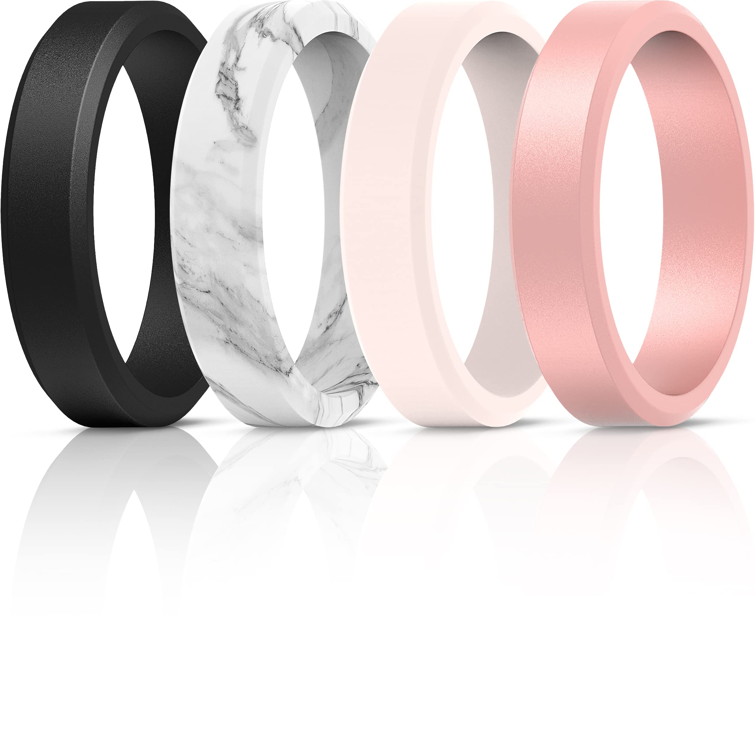 ThunderFit Silicone Wedding Rings Unisex, Beveled Rubber Engagement Bands - 1/4/7 Variety Multipack