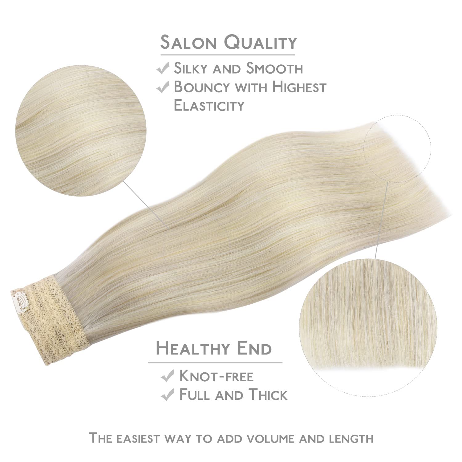 Wennalife Wire Hair Extensions (Increase 50% Lifespan) Real Human Hair 14 Inch 75G Ash Blonde Highlighted Platinum Blonde Remy H