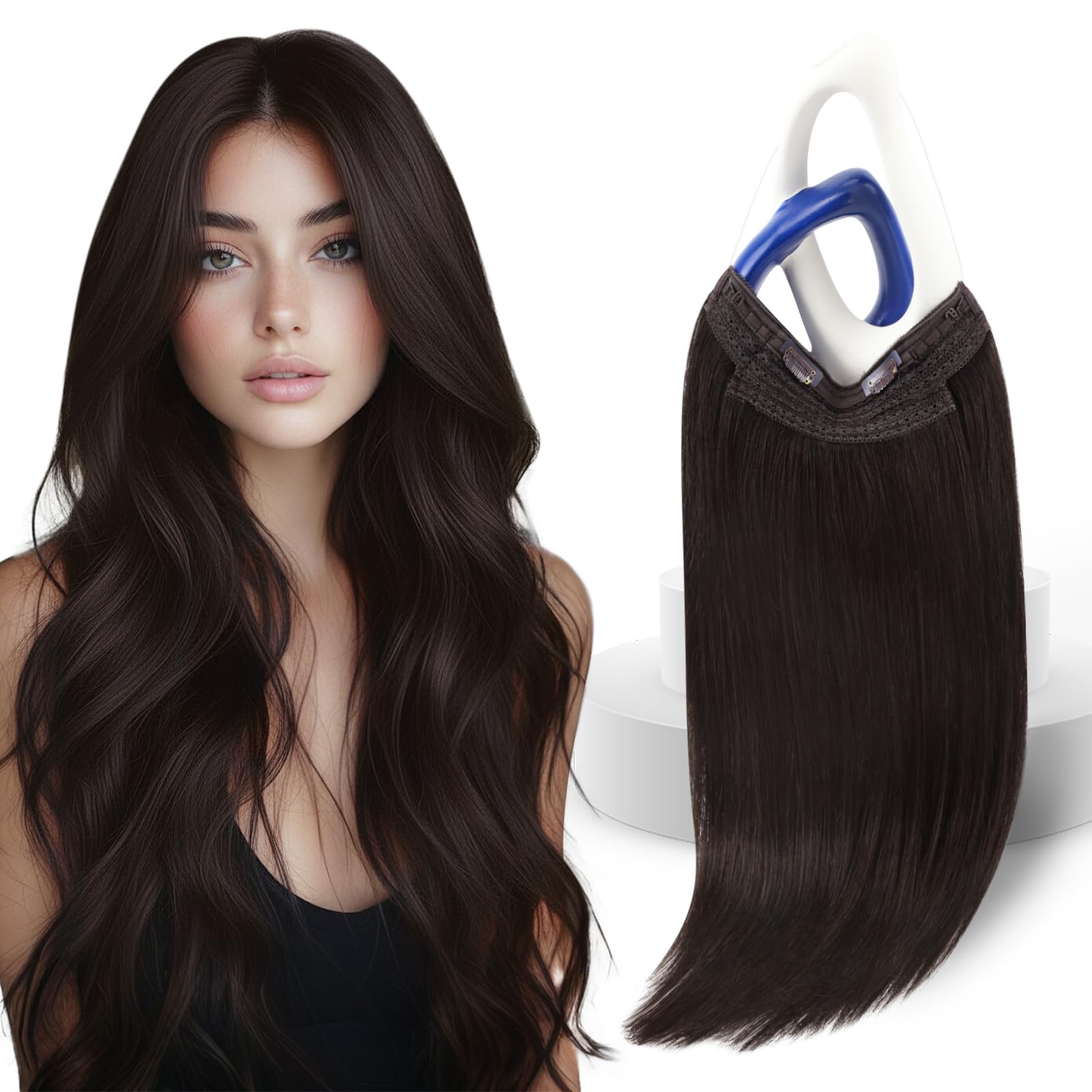 Sunny Hair Wire Hair Extensions Real Human Hair Fish Line Human Hair Extensions Invisible Wire Extensions Mocha Brown #1C 20 Inc