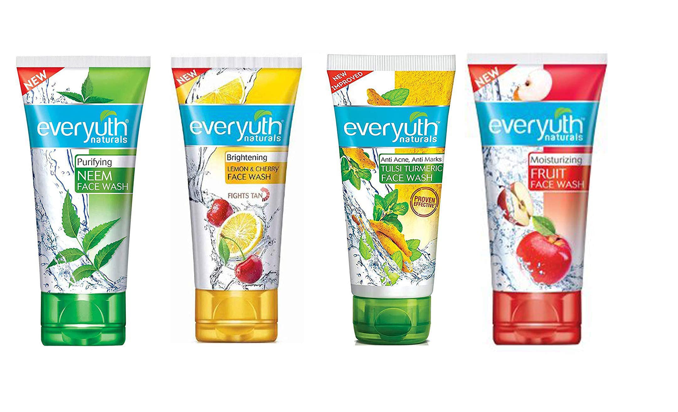 Everyuth Naturals Face Wash Combo Pack  Fruit, Tulsi Turmeric, Lemon & Cherry, Neem, 50Gm (1 Each)
