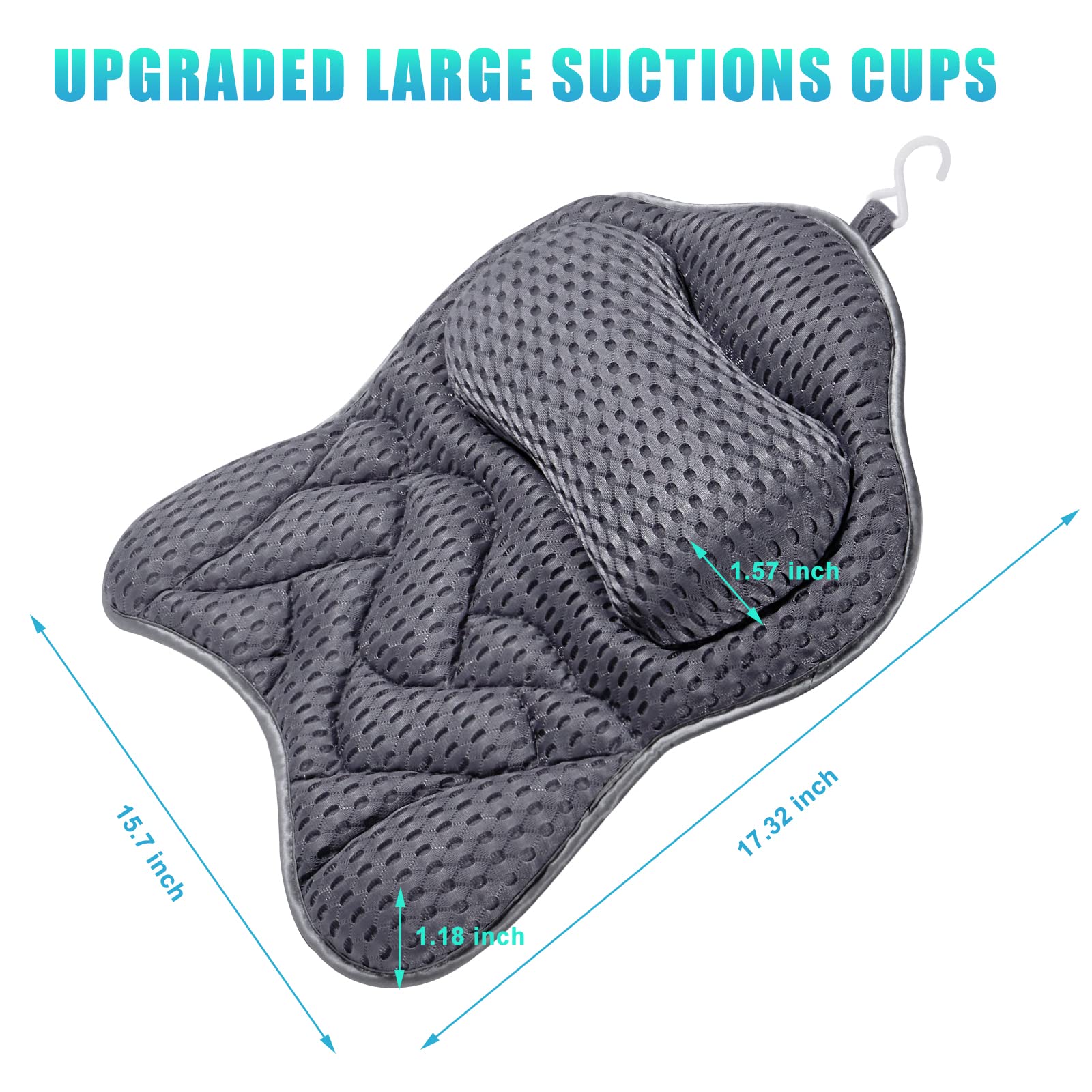 Bath Pillow, Tub Pillow For Bathtub With Strong Non-Slip Suction Cups And Comfortabl 3D Airmesh Bath Pillow For Women &Man