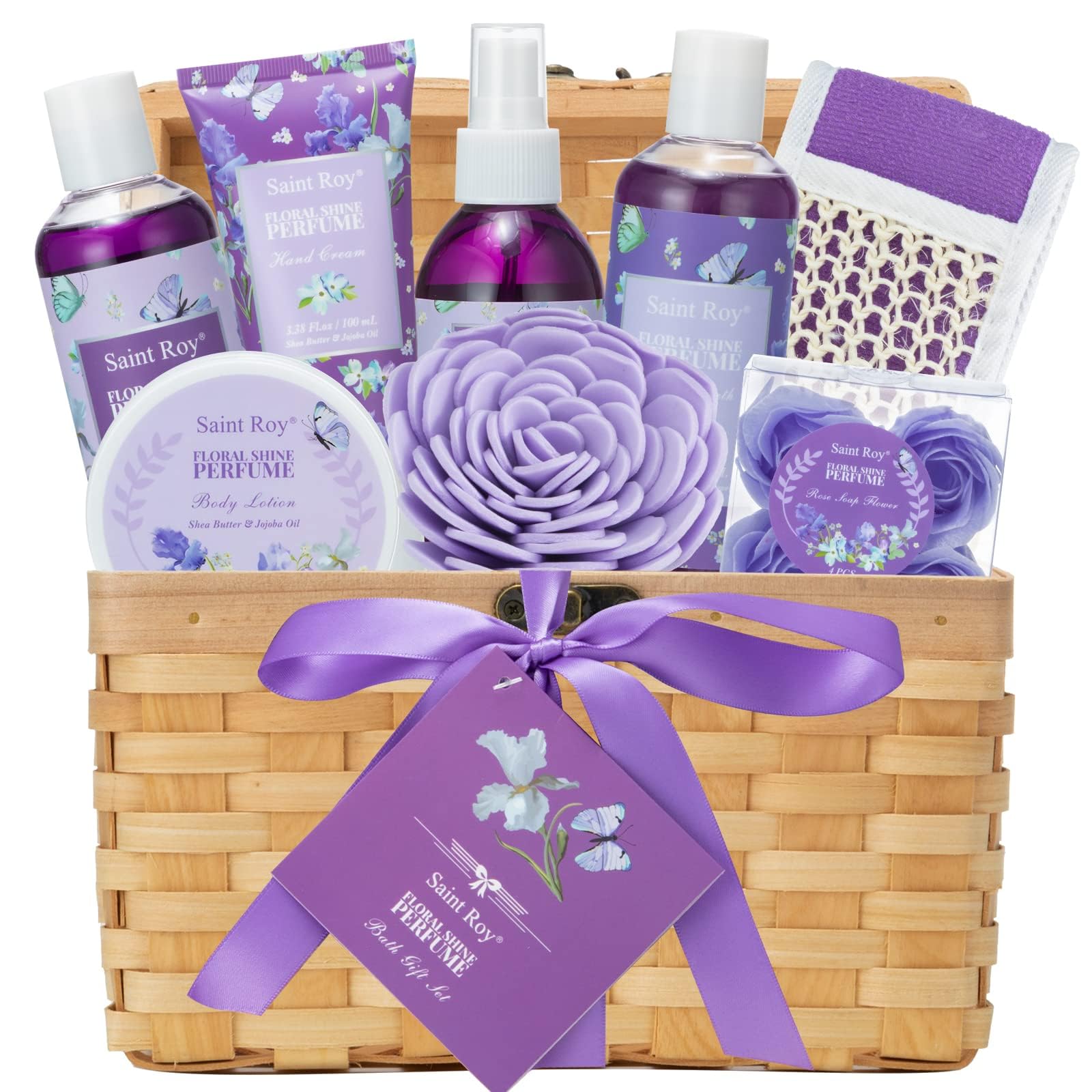 Gift Basket For Women, Luxury 11Pcs Floral Perfume Scents Bath And Body Home Spa Gift Kit With Bubble Bath, Body Lotion, Relaxin