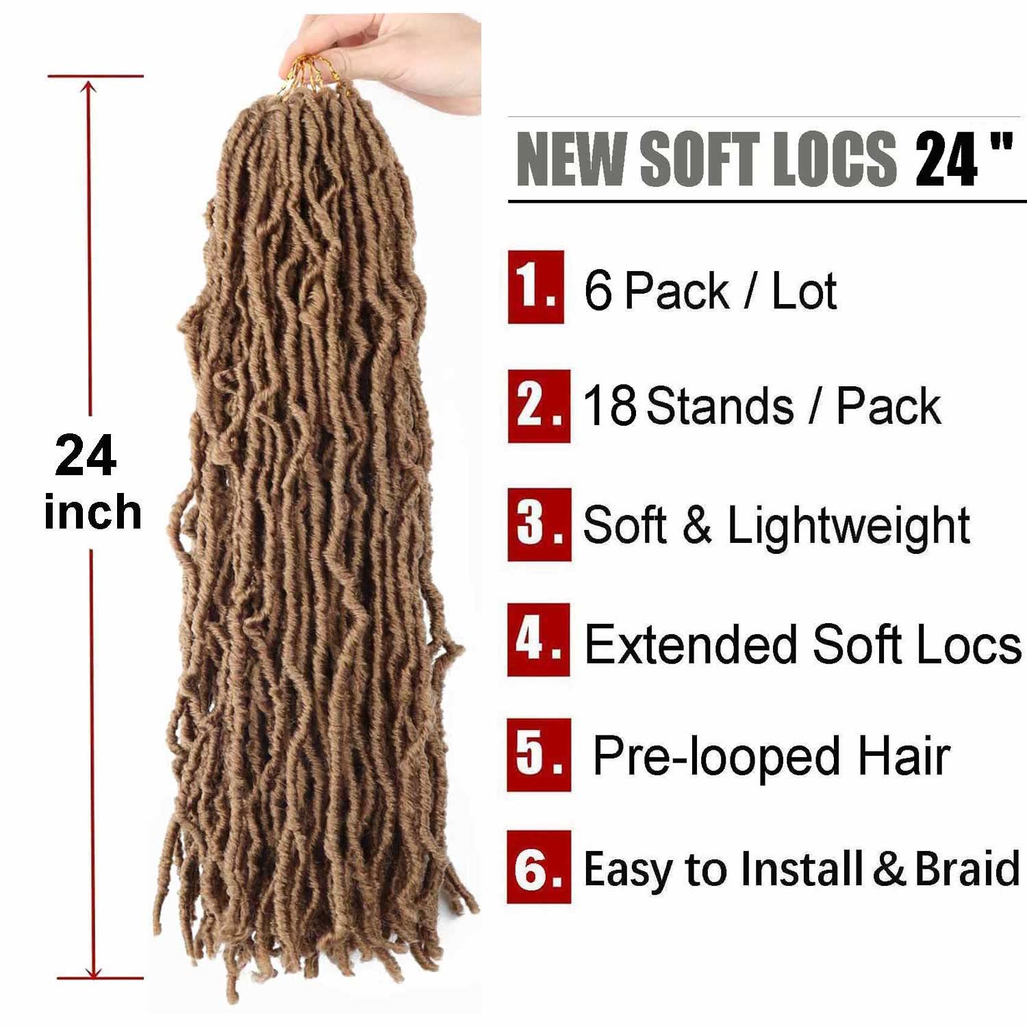 6 Packs 24 Inch Soft Faux Locs Crochet Hair Pre Looped New Faux Locs Crochet Braids Goddess Locs Dreadlocs Synthetic Hair For Bl