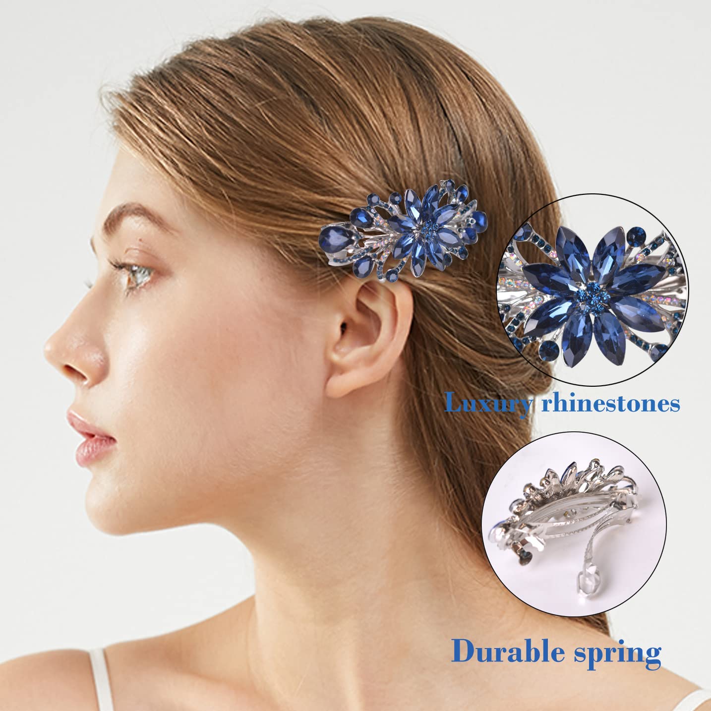 Sankuwen Flower Luxury Jewelry Design Hairpin Rhinestone Hair Barrette Clip,Also Perfect Mother'S Day Gifts For Mom(Dark Blue)