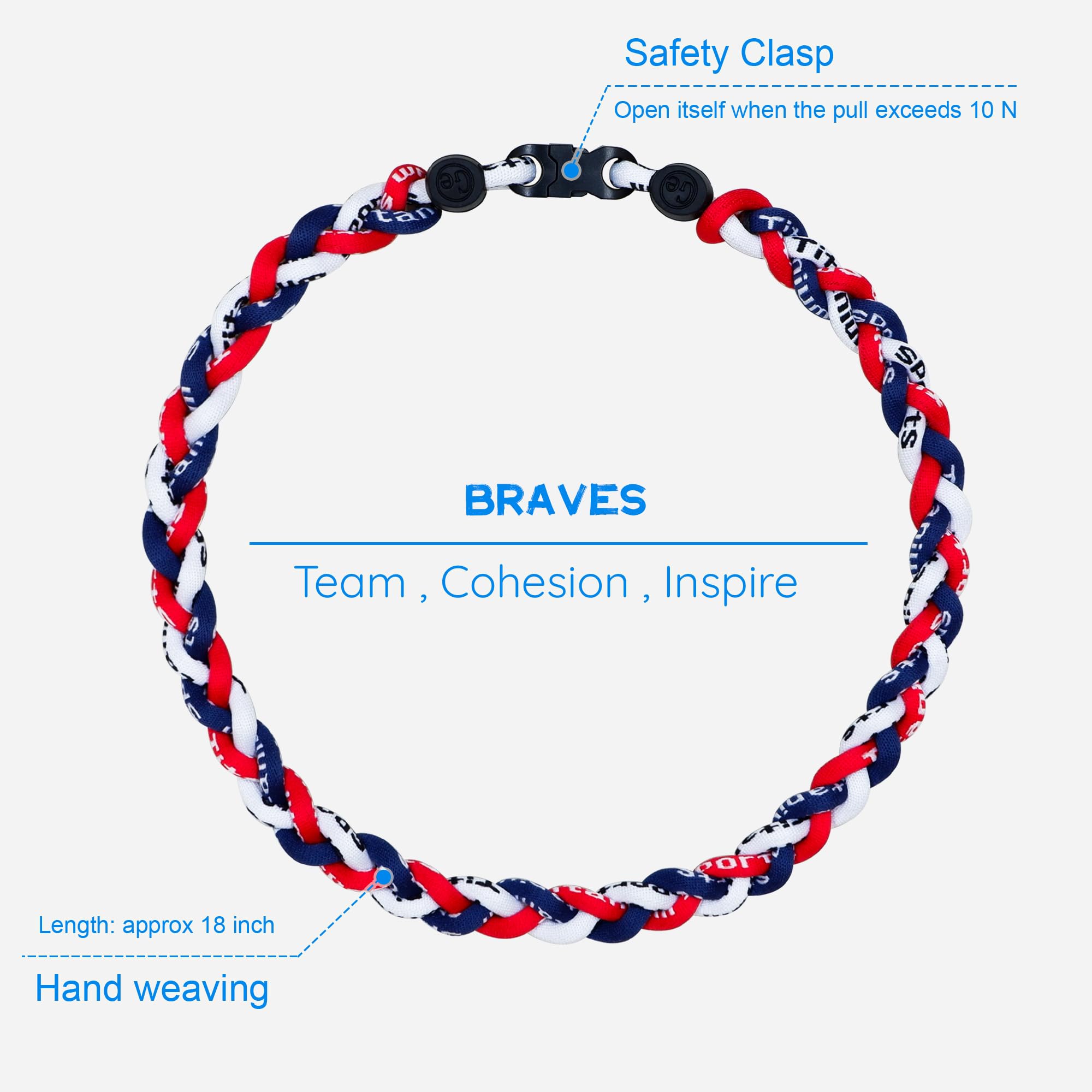 SUPBOMM Baseball Rope Necklaces, League Team Colors Braided Necklace, Baseball Team Gifts, Braves