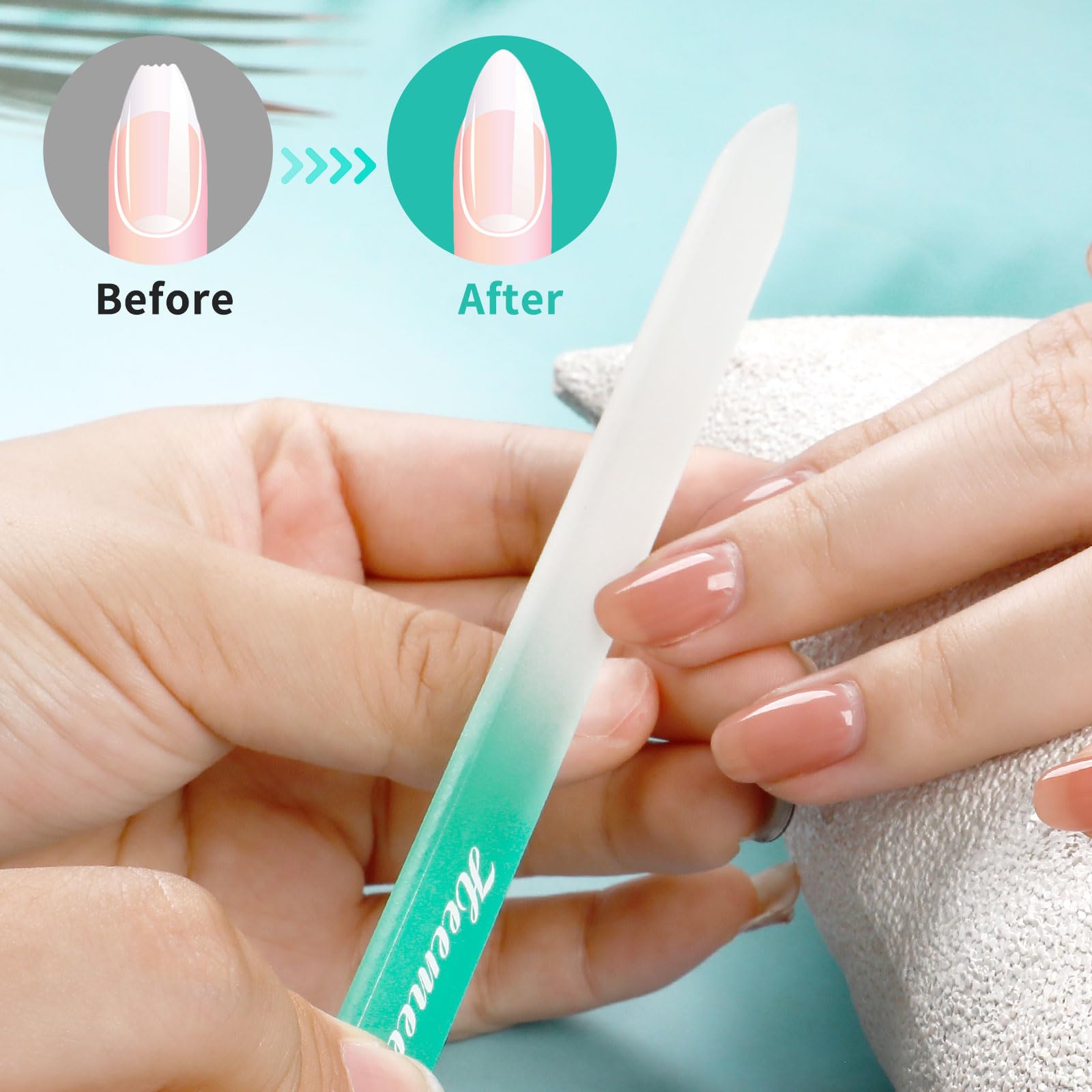 Heemeei Glass Nail File, Double Sided 180/320 Grit Glass Nail Files With Case, Glass Nail File For Natural Nails, Fingernail Fil