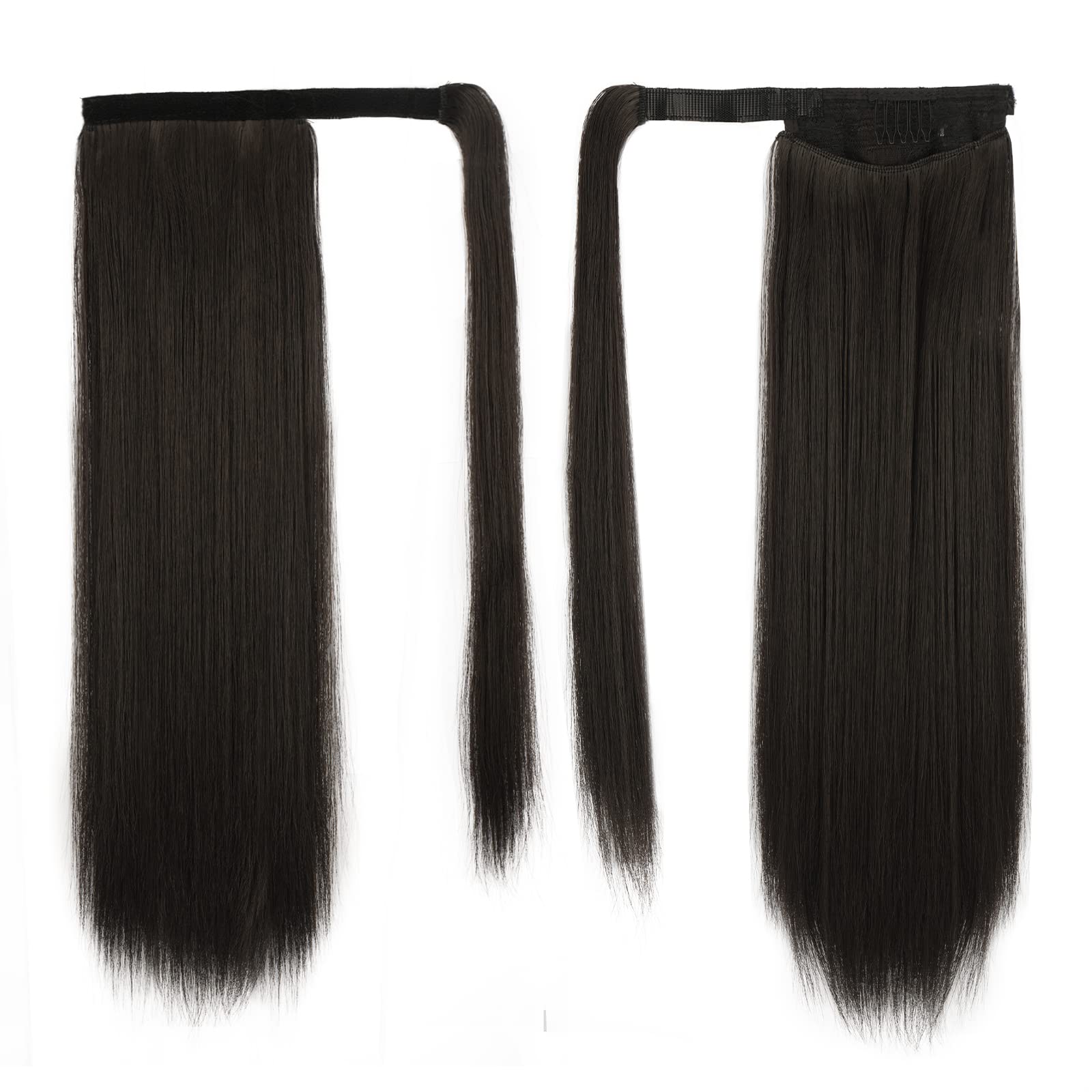 BARSDAR 18 In Brown Ponytail Extension Long Straight Wrap Around Clip in Ponytail Hair Extensions Synthetic Fluffy Pony Tails Ha