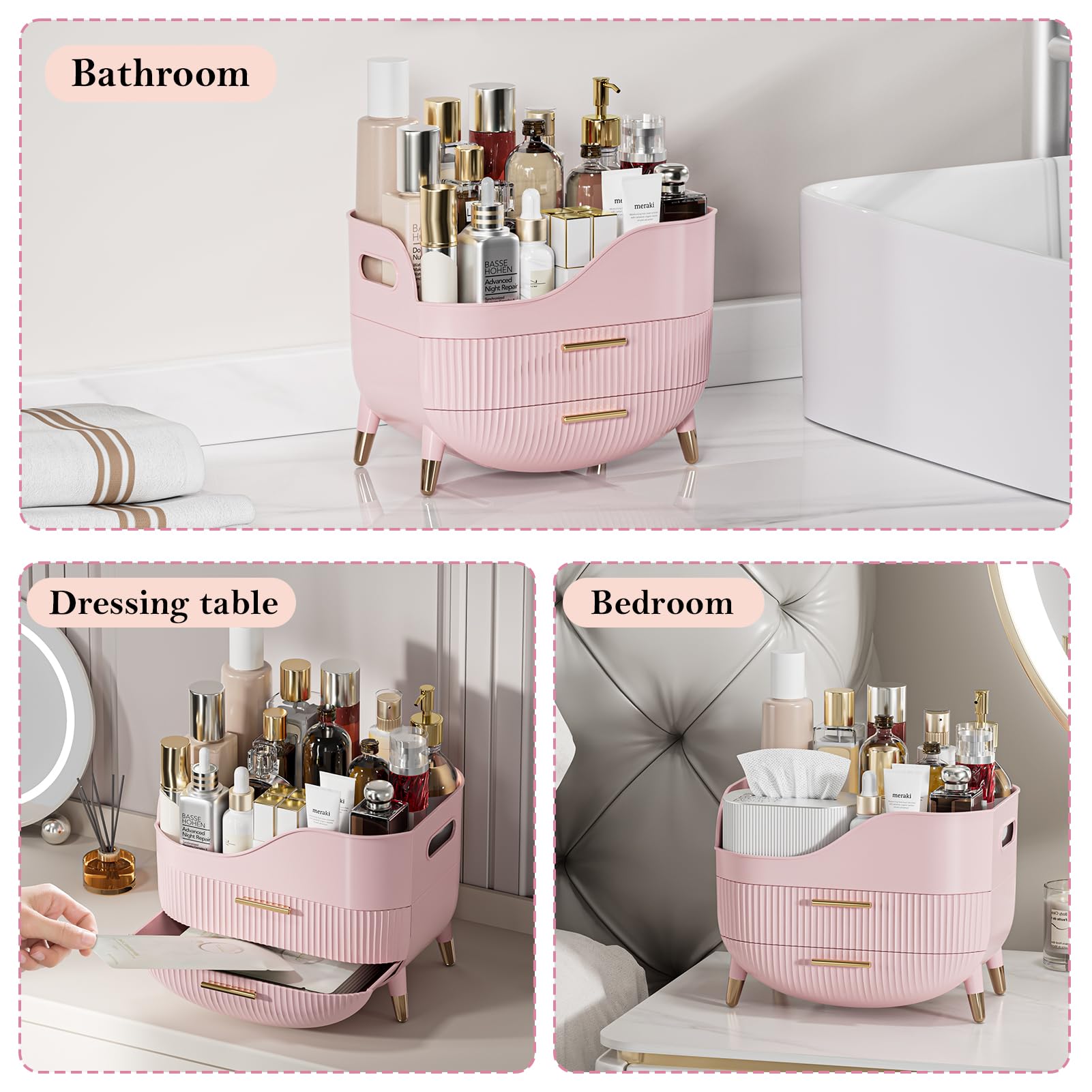 Makeup Organizer For Vanity, Large Capacity Skincare Cosmetic Organizer Countertop With 2 Drawers, Cosmetic Display Cases Makeup