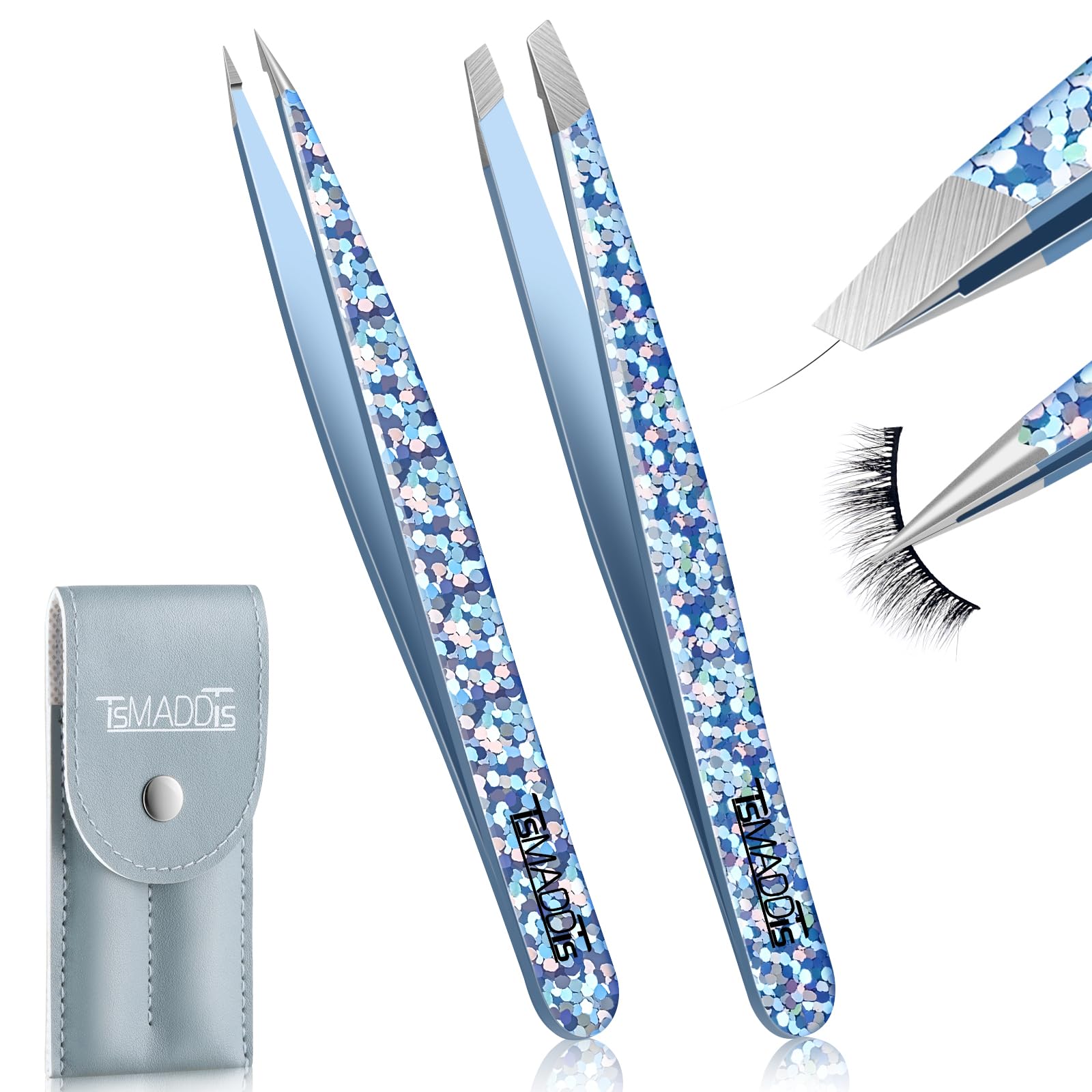 TsMADDTs Eyebrow Hair Removal Tweezer, 2-Pack Slant and Point Tip Tweezers for Women and Men Eyebrows, Facial and Ingrown Hairs,