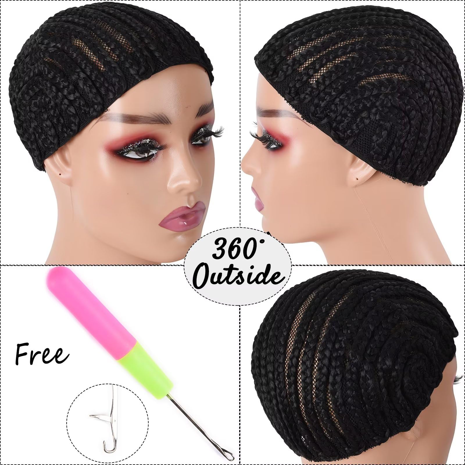 Royota Braided Wig Cap For Crochet Hair Braids Breathable Cornrow Cap For Easier Sew In Weave Hair Glueless Black Cornrow Croche