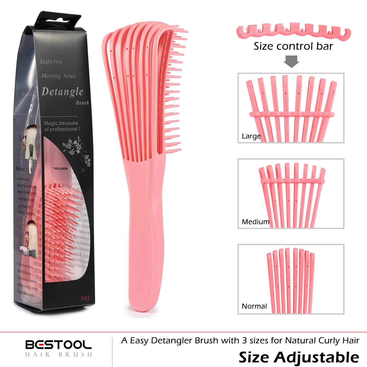 BESTOOL Hair Brush, Detangling Brush for Natural Black Hair, Detangling Brush for Curly Hair Afro 3/4abc, Ideal for Wet or Dry H