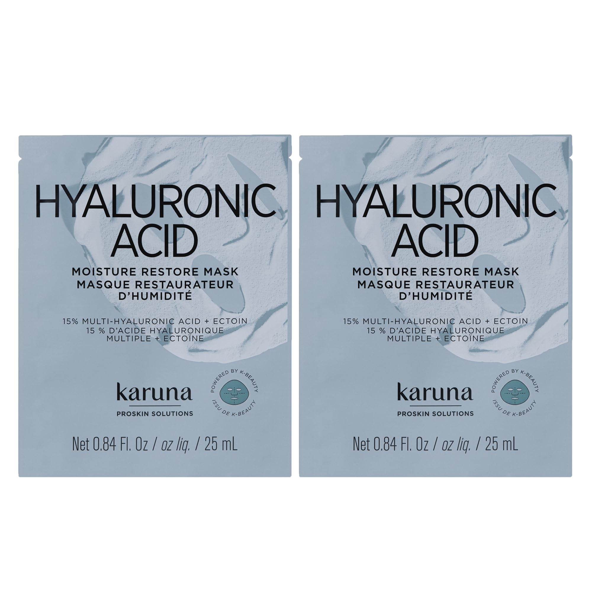 Karuna Hyaluronic Acid Pro Face Mask 2Pack  KBeauty Hydrating Sheet Masks with 15% MultiHyaluronic Acid, Ectoin, 5% Niacinam