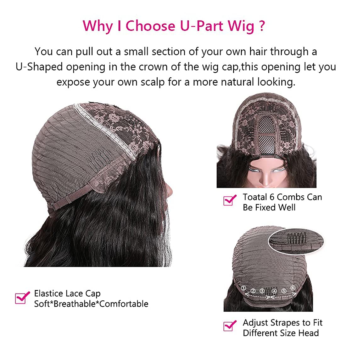 Beauty Forever Body Wave U Part Human Hair Wig 150% Density 10A Grade,Brazilian Human Hair Glueless Full Head Clip In Half Wig F