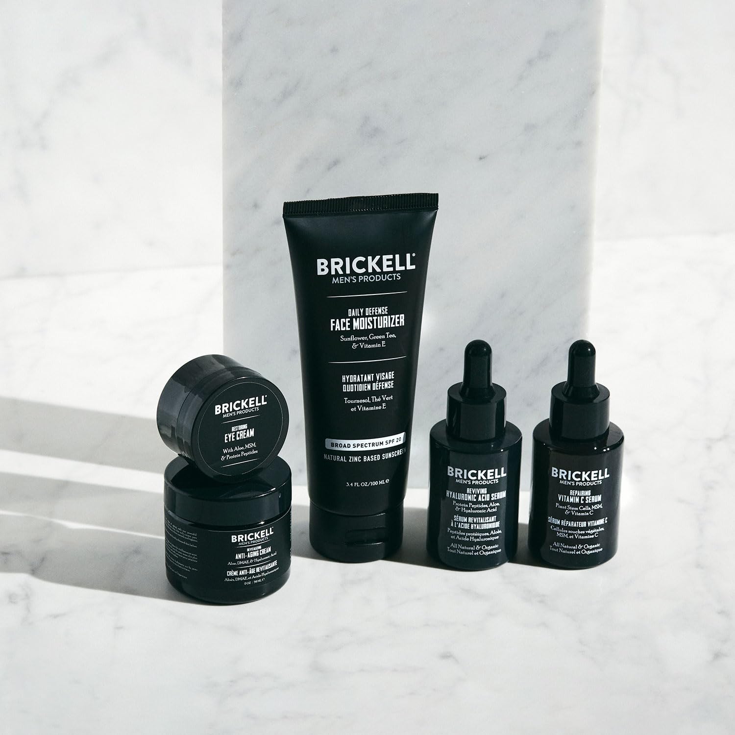 Brickell Men's Complete Defense Anti Aging Routine, Night Face Cream, Vitamin C Day and Night Serum, Facial Moisturizer w/SPF an