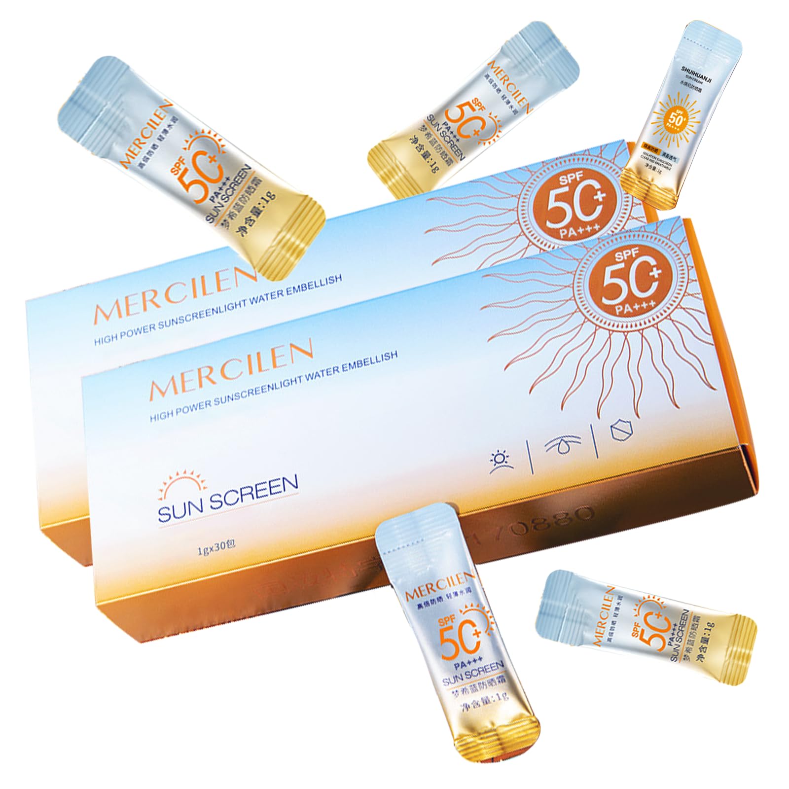 60PCS Mini Sunscreen SPF50+ PA+++ - Travel Size Sunscreen Bulk for Face & Body, Lightweight & Non-Greasy, Water-Resistant, Perfe