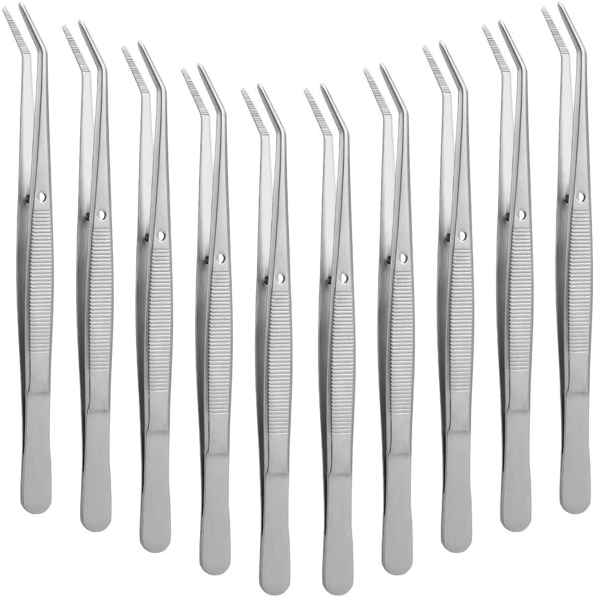 Stainless Steel Tweezers with Curved Serrated Tip Multipurpose Tweezers Sewing Machine Tweezers Forceps Tweezers for Craft, Silv