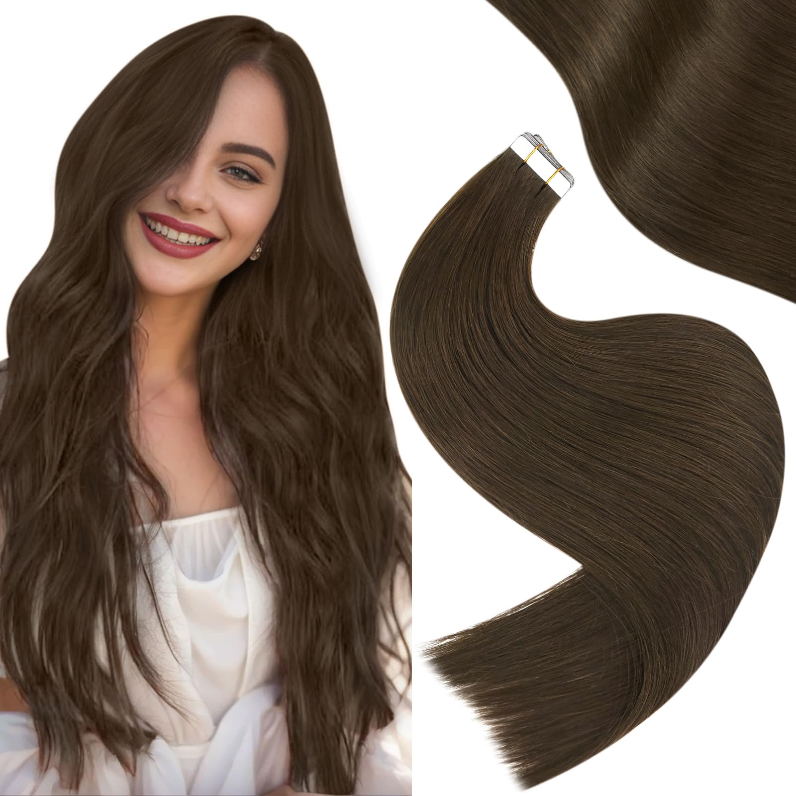 Easyouth Tape In Hair Extensions Human Hair Brown Tape In Human Hair Extensions Darkest Brown Tape In Extensions Long Straight 2