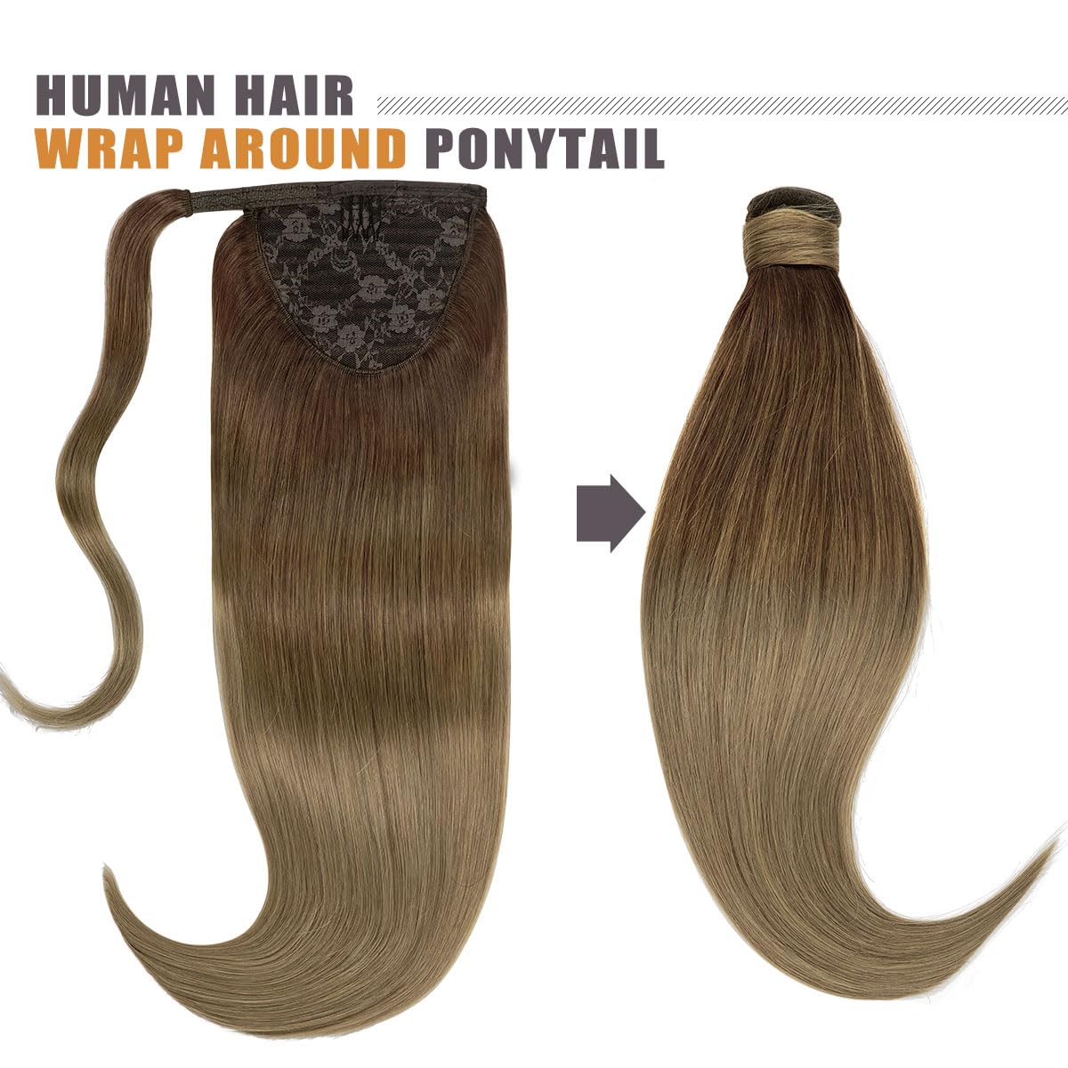 Lacer Balayage Real Hair Ponytail Extension Light Mixed Dark Brown To Light Brown Wrap Around Ponytail Extensions Human Hair Pie