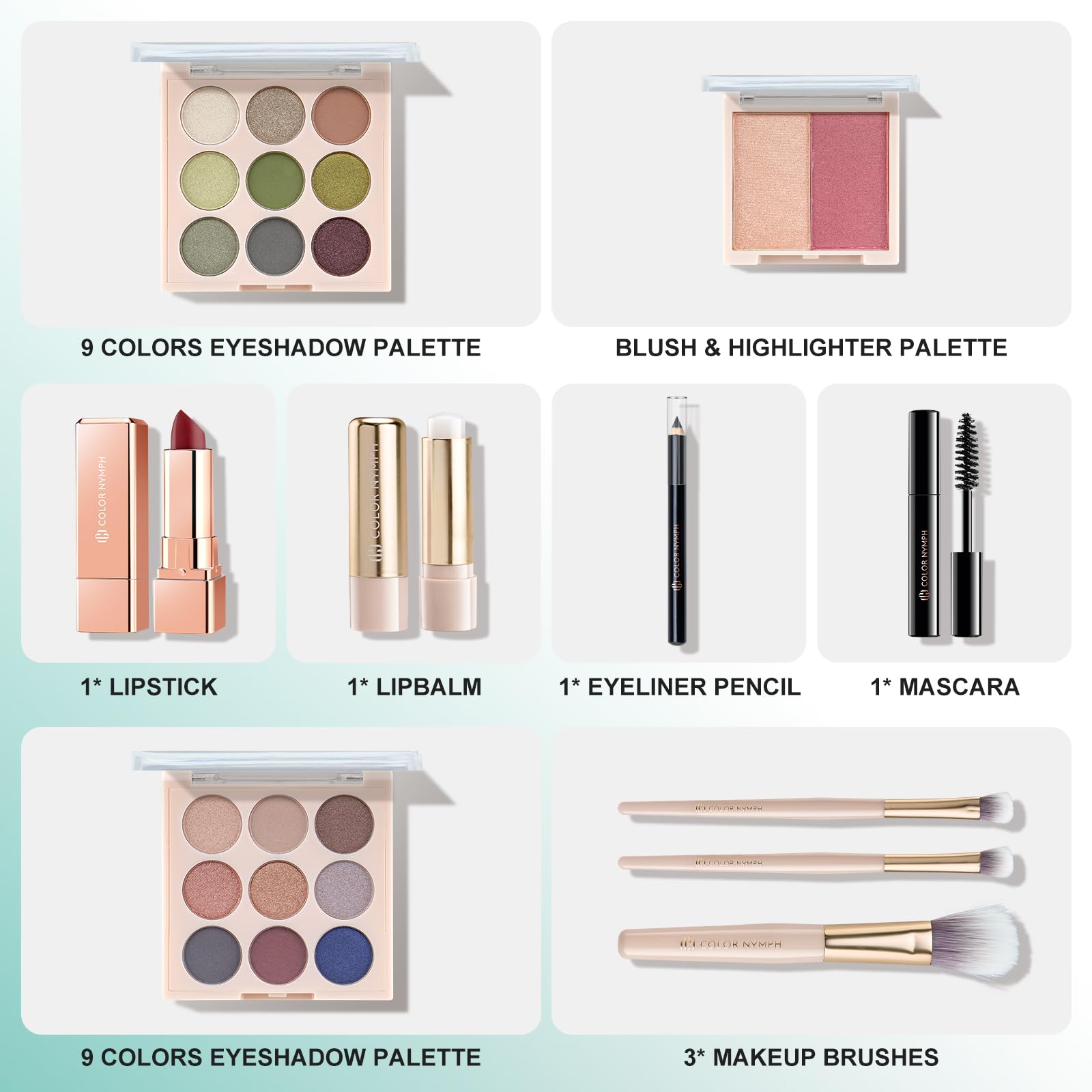 Color Nymph All In One Makeup Kit, Makeup Gift Set for Beginners Teenager Girls with Eyeshadow Palette Blush Lipstick Lip Pencil