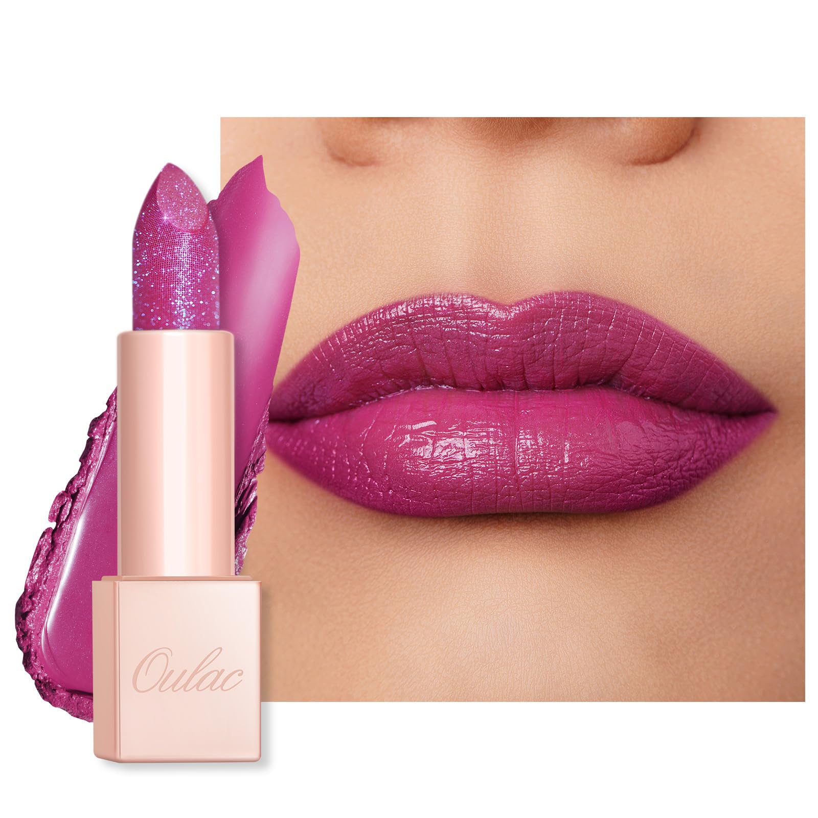 Oulac Moisturizing Purple Lipstick for Women - Tinted Lip Balm Infused with Shea Butter, Shiny & Lightweight Lip Makeup, Vegan &