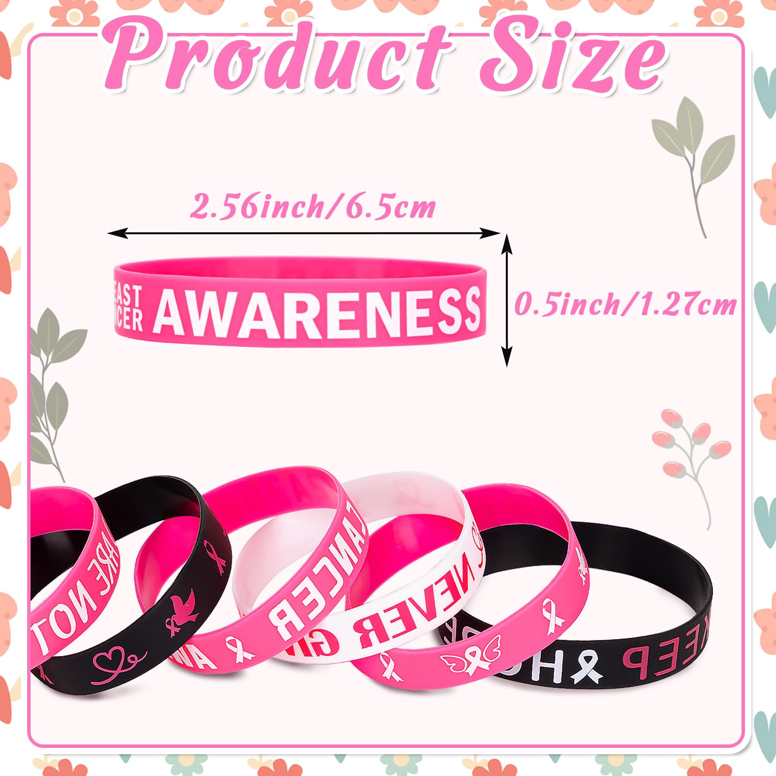 Moon Boat 144PCS Breast Cancer Awareness Bracelets Bulk - Pink Ribbons Hope Faith Strength Courage Stretch Wristbands for Women