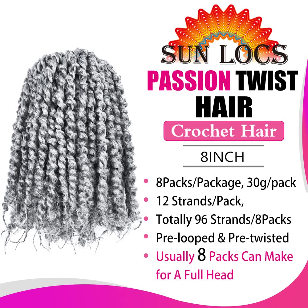 8 Inch Passion Twist Crochet Hair For Black Women 8 Packs Pre-Twisted Passion Twists Crochet Braids Hair Pre-Looped Bohemian Twi