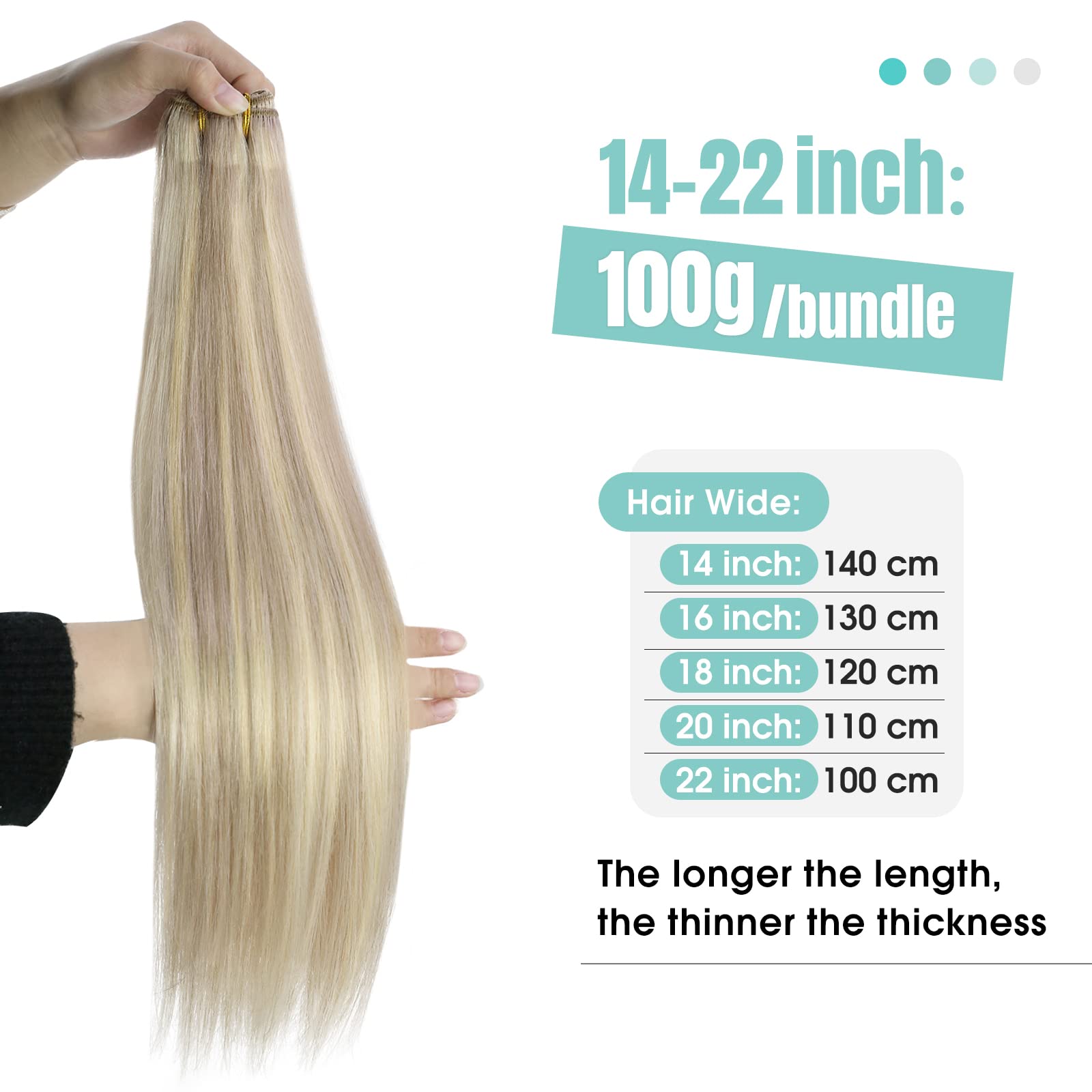 Youngsee Sew In Hair Extensions Real Human Hair, Blonde Highlight Hair Weft Extensions, Warm Ash Blonde Highlights Bleach Blonde