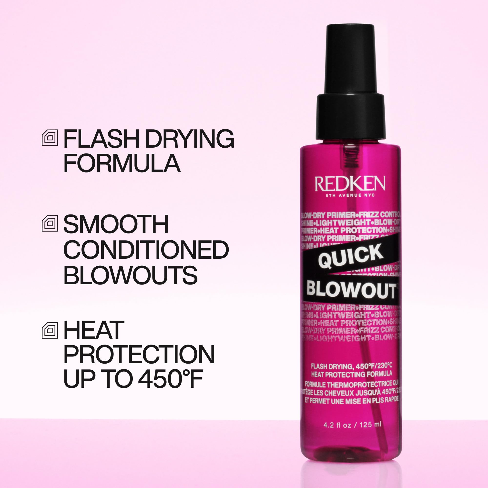 Redken Quick Blowout Heat Protectant Spray | Smooths & Adds Shine | Lightweight Blowdry Styling Primer & Heat Protection for Blo