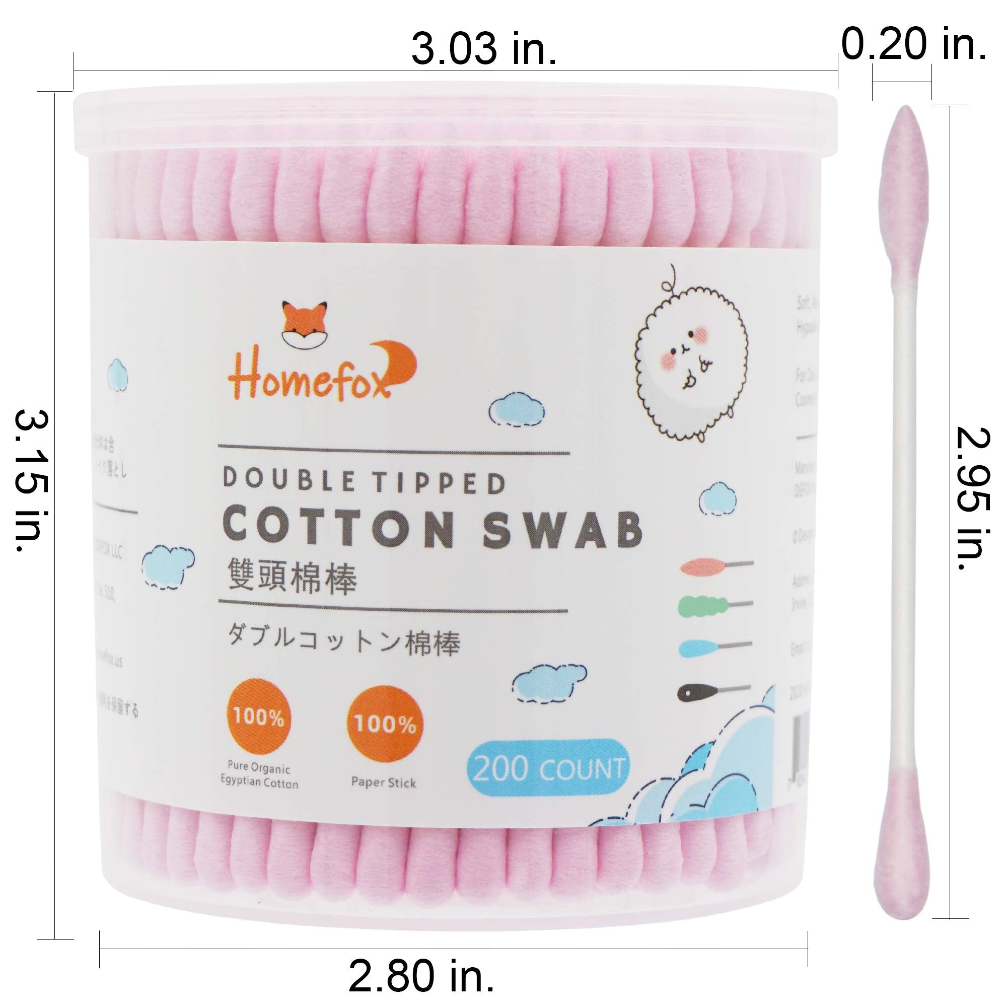 HOMEFOX Pink Cotton Swabs Precision Pointed - 400 Count Pointy Cotton Buds Double Side Tightly Wrapped Cotton Tips Paper Stick O