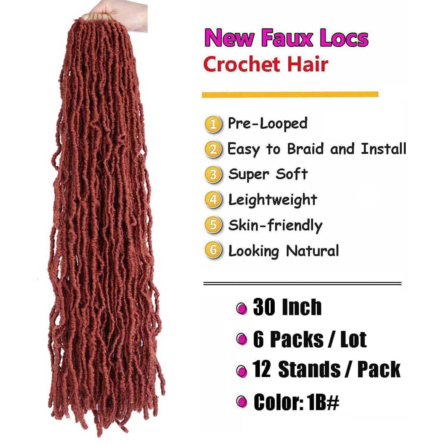 30 Inch Soft Locs Crochet Hair 6 Packs Faux Locs Crochet Hair for Black Women for Butterfly Locs Hair (30 Inch (Pack of 6), 350#