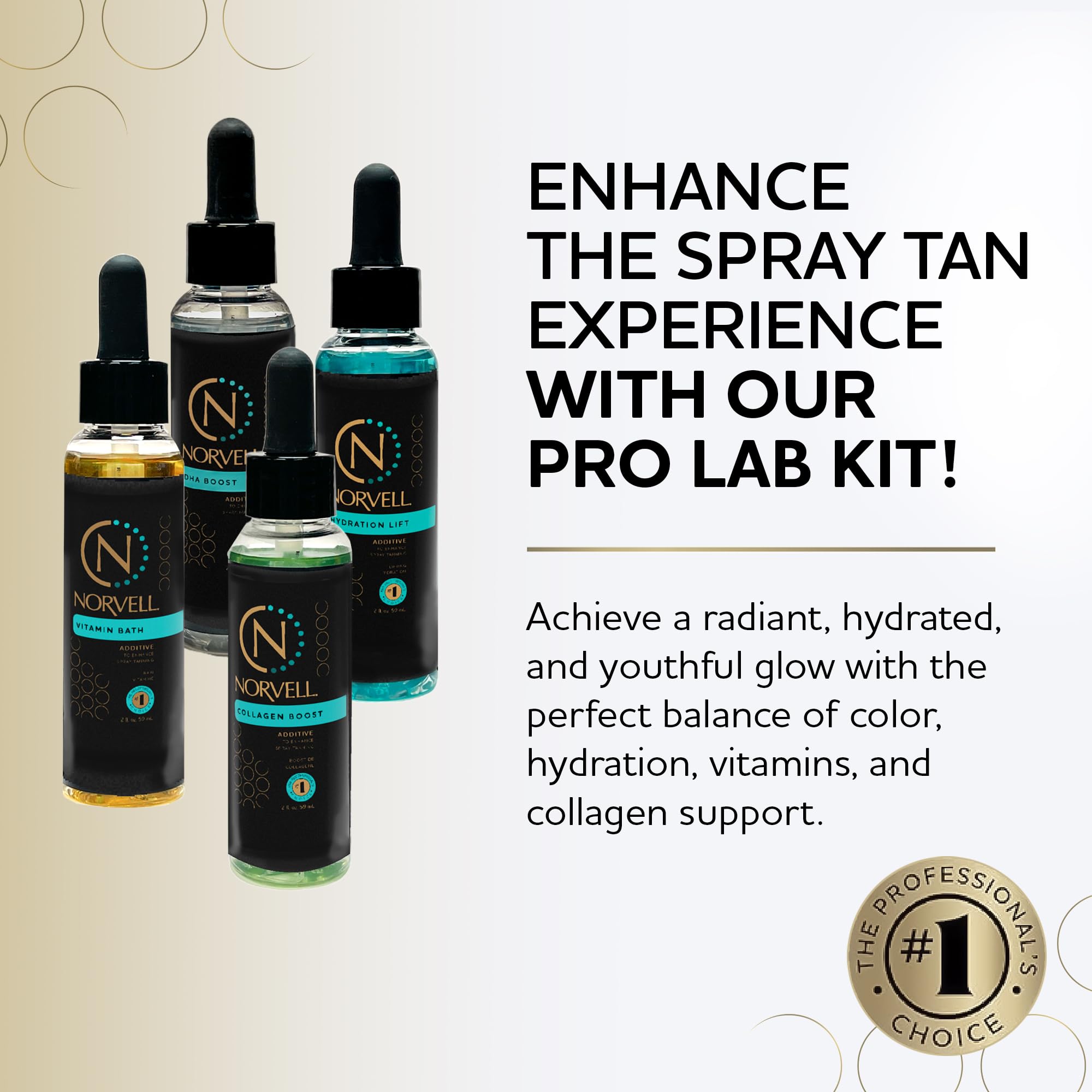 Norvell Pro Lab Kit - Professional Spray Tan Additives Kit, DHA Boost 2 oz., Hydration Lift 2 oz., Collagen Boost, & Vitamin Bat