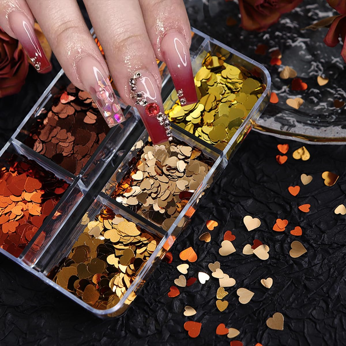 6 Grids Heart Nail Art Glitters Valentine'S Day Nail Sequins 3D Holographic Heart Love Nail Glitter Flakes Confetti Valentines N