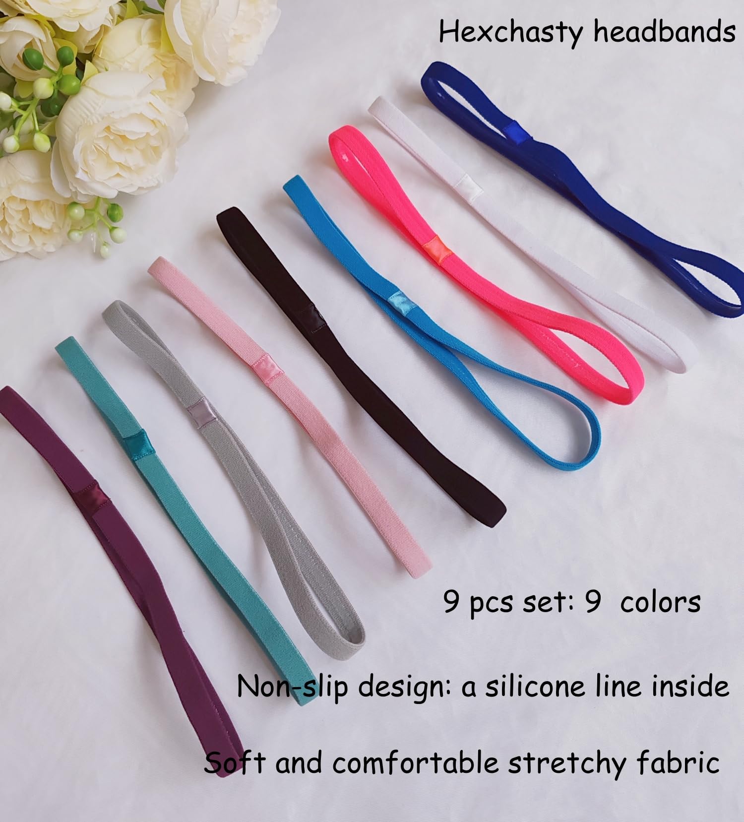Hexchasty 9Pcs Elastic Thin Headbands For Women Stretchy Skinny Headbands Sports Athletic Hair Bands For Women Men Girls Boys Te