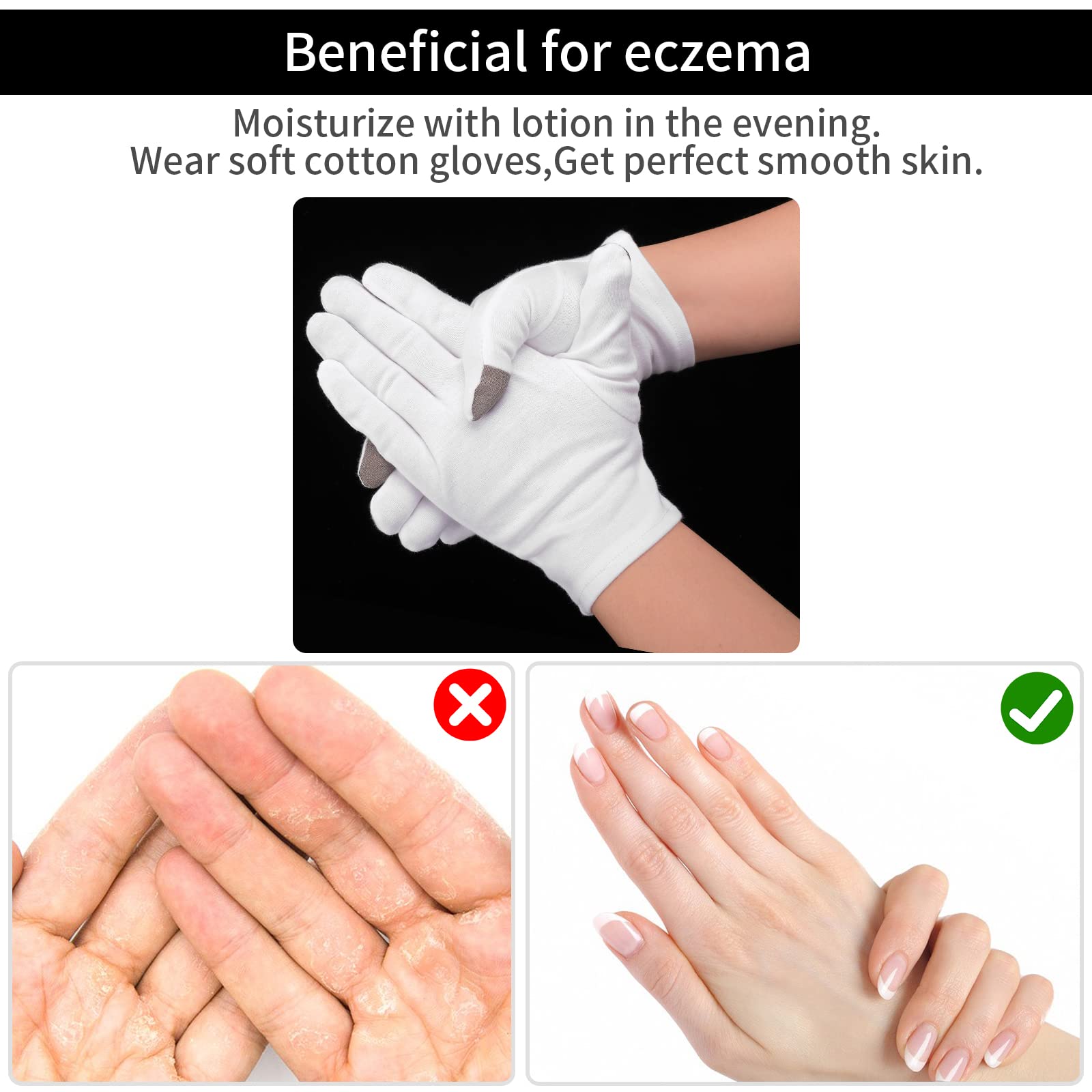 Sibba 2 Pairs Touch Screen Moisturizing Gloves White Cotton Moisturizing Gloves Overnight Bedtime Heal Eczema Sleeping Lotion Ha