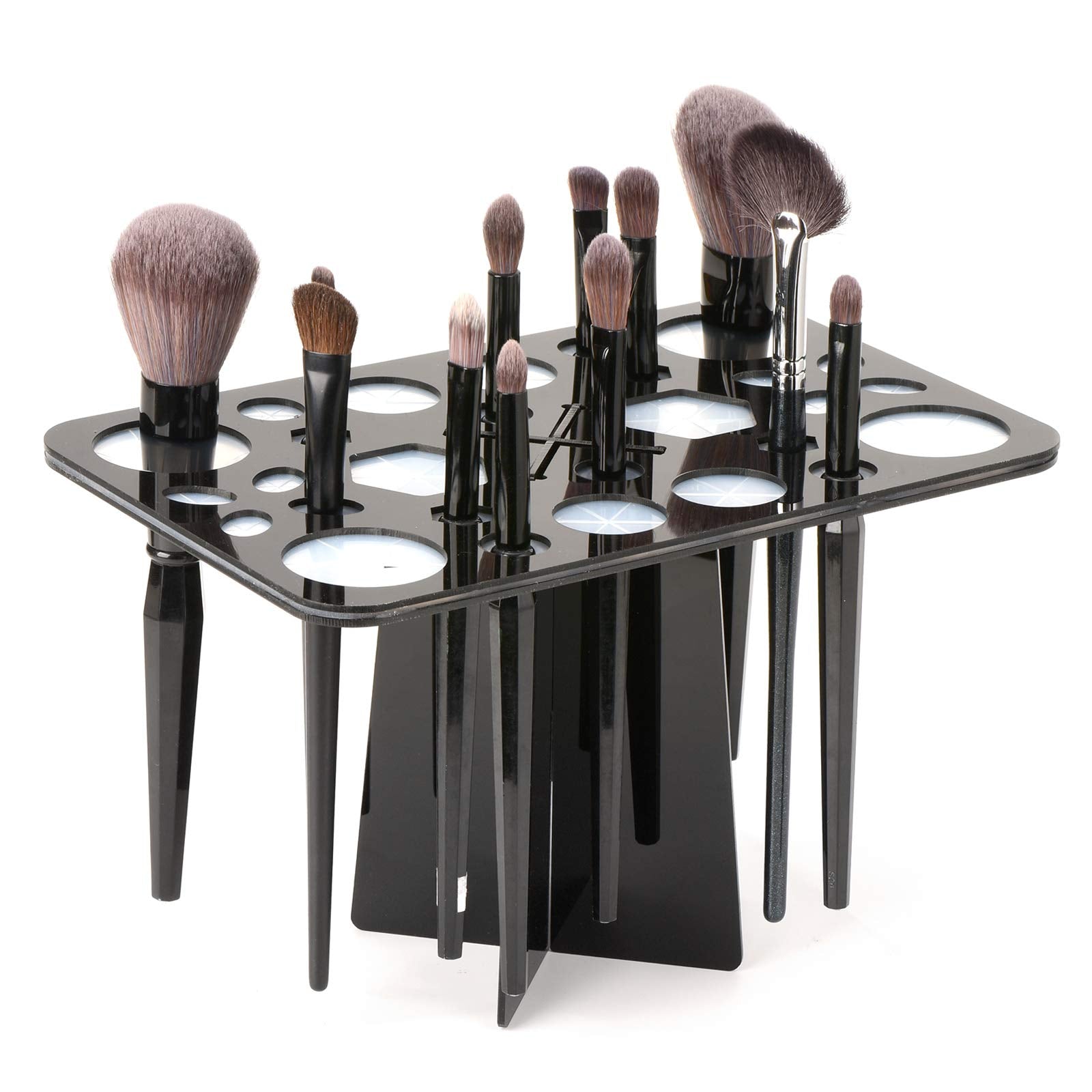 Luckyiren Makeup Brush Drying Rack - Collapsible 28 Slot Holder, Acrylic, Black, Model BRUSHRACK-28-BK