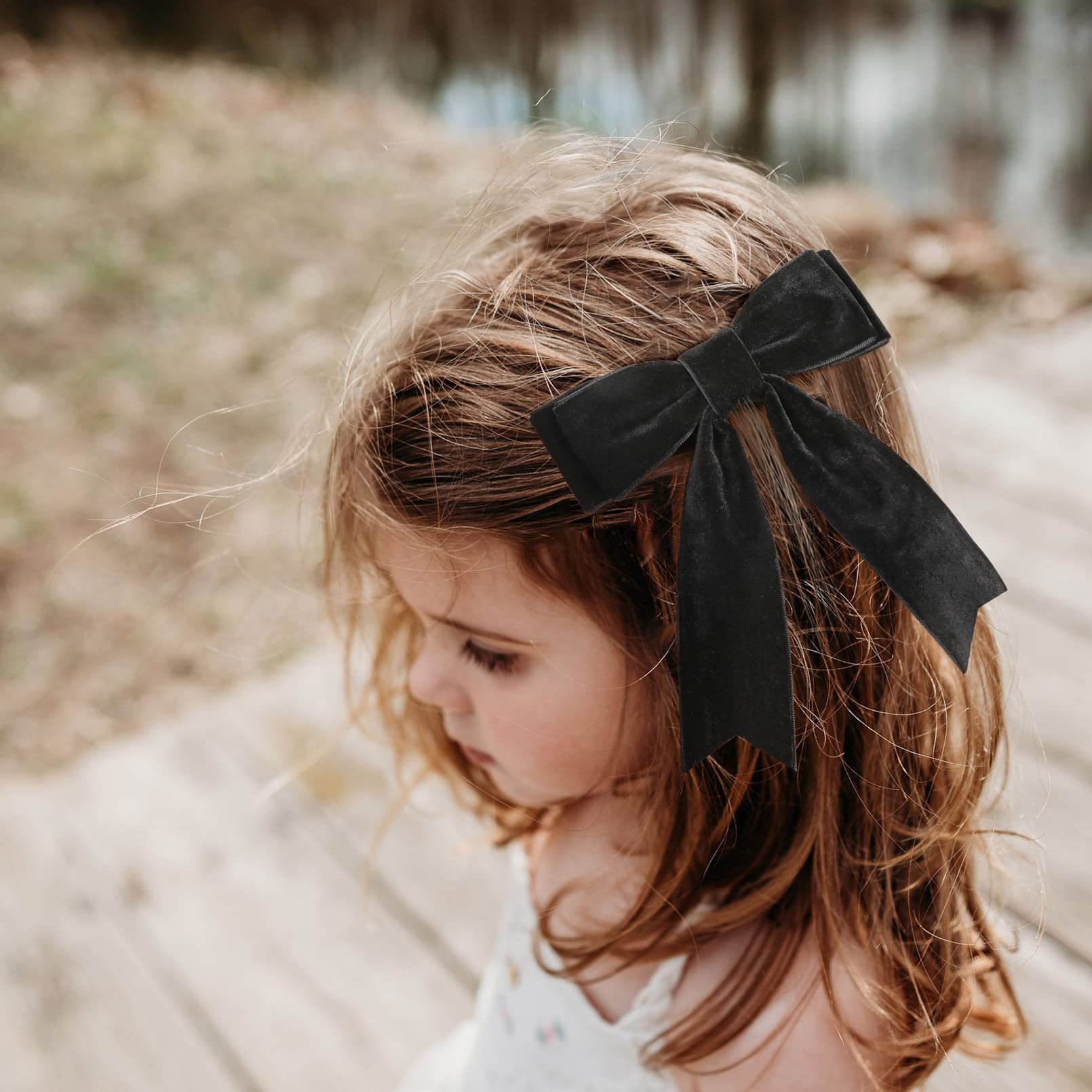 2Pcs 5'' Velvet Black Hair Bows Girls Hair Clips Ponytail Holder Accessories For Girls Toddlers