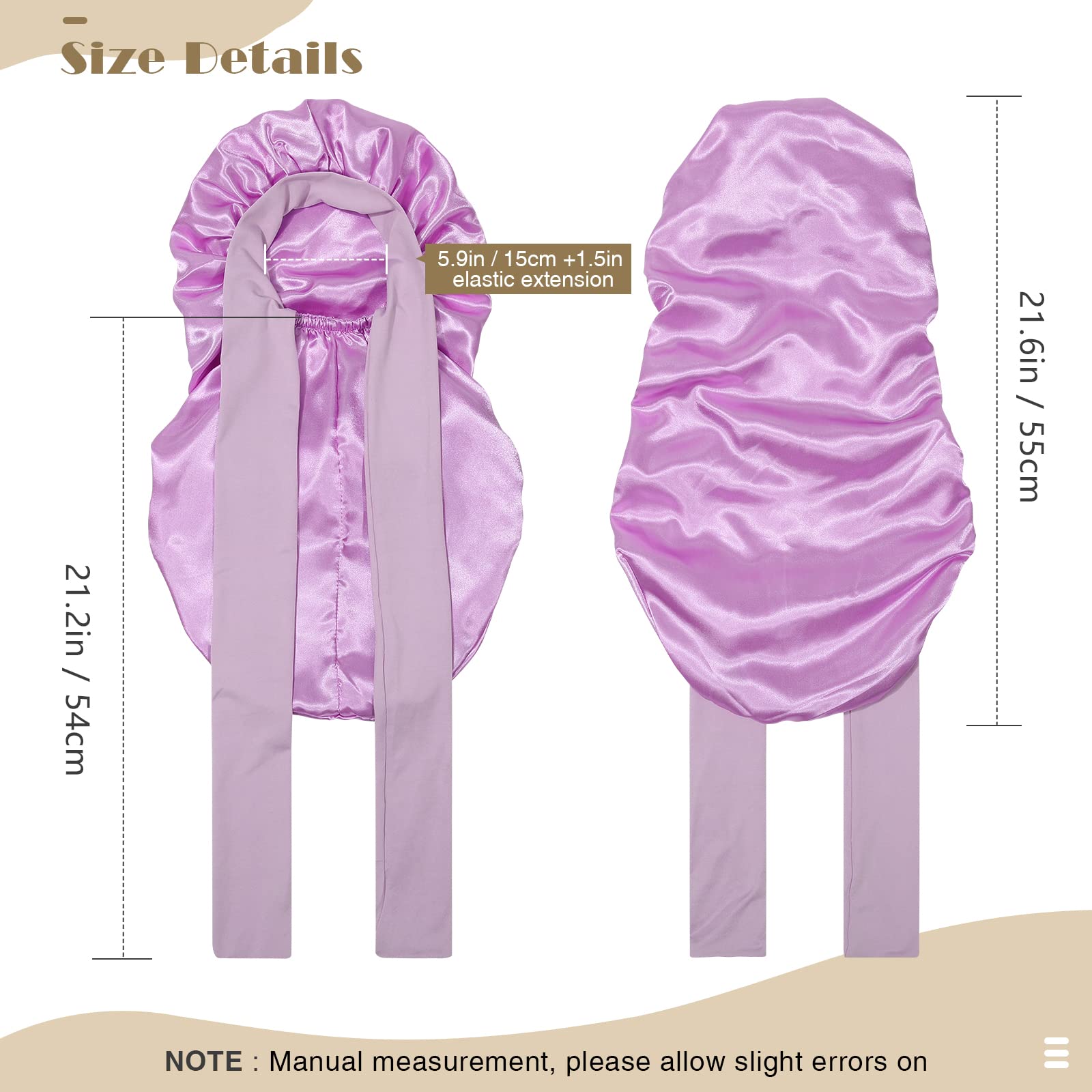 Kids Long Hair Bonnet For Sleeping - Double Layer Girls Elastic Satin Bonnet With Tie Band For Braid Curly Hair (Little Purple)