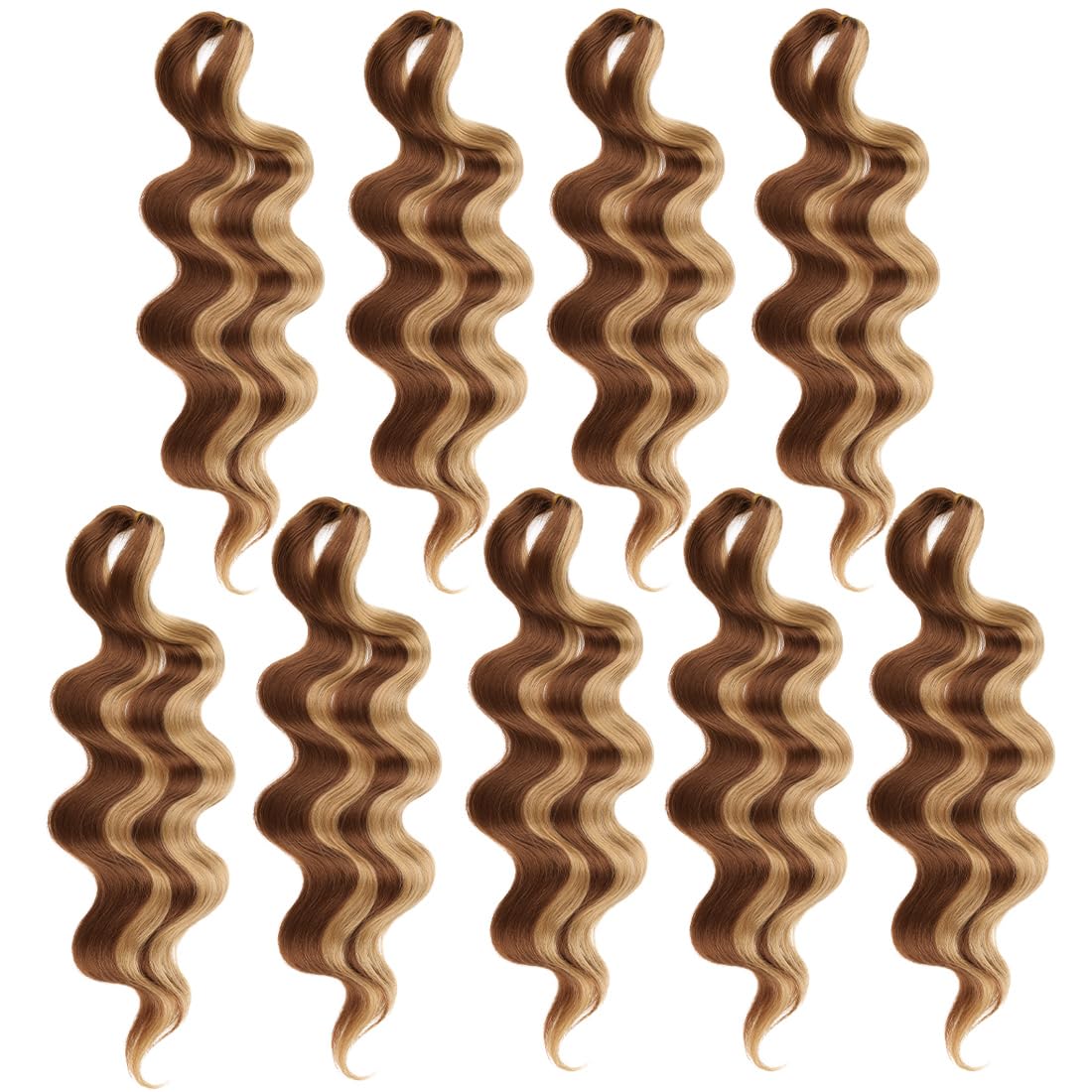 COOKOO 9 Packs Body Wave Braiding Hair 14 Inch Pre Feathered Mix Blond and Brown Bouncy Braiding Hair French Curl Wavy Braids Oc