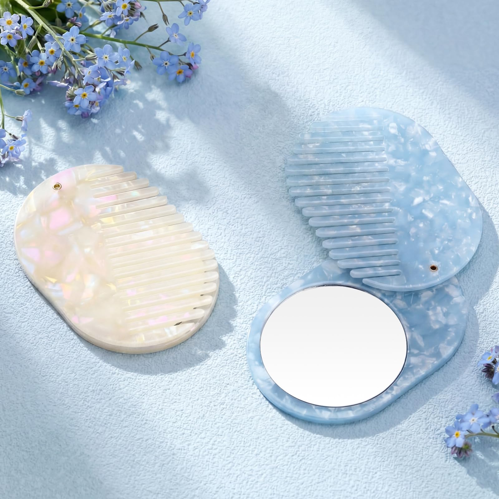 Novabright Tortoise Shell Combs with Mirror Mini Portable Folding Hair Comb Travel Compact Pocket Acetate Brush for All Hair Typ