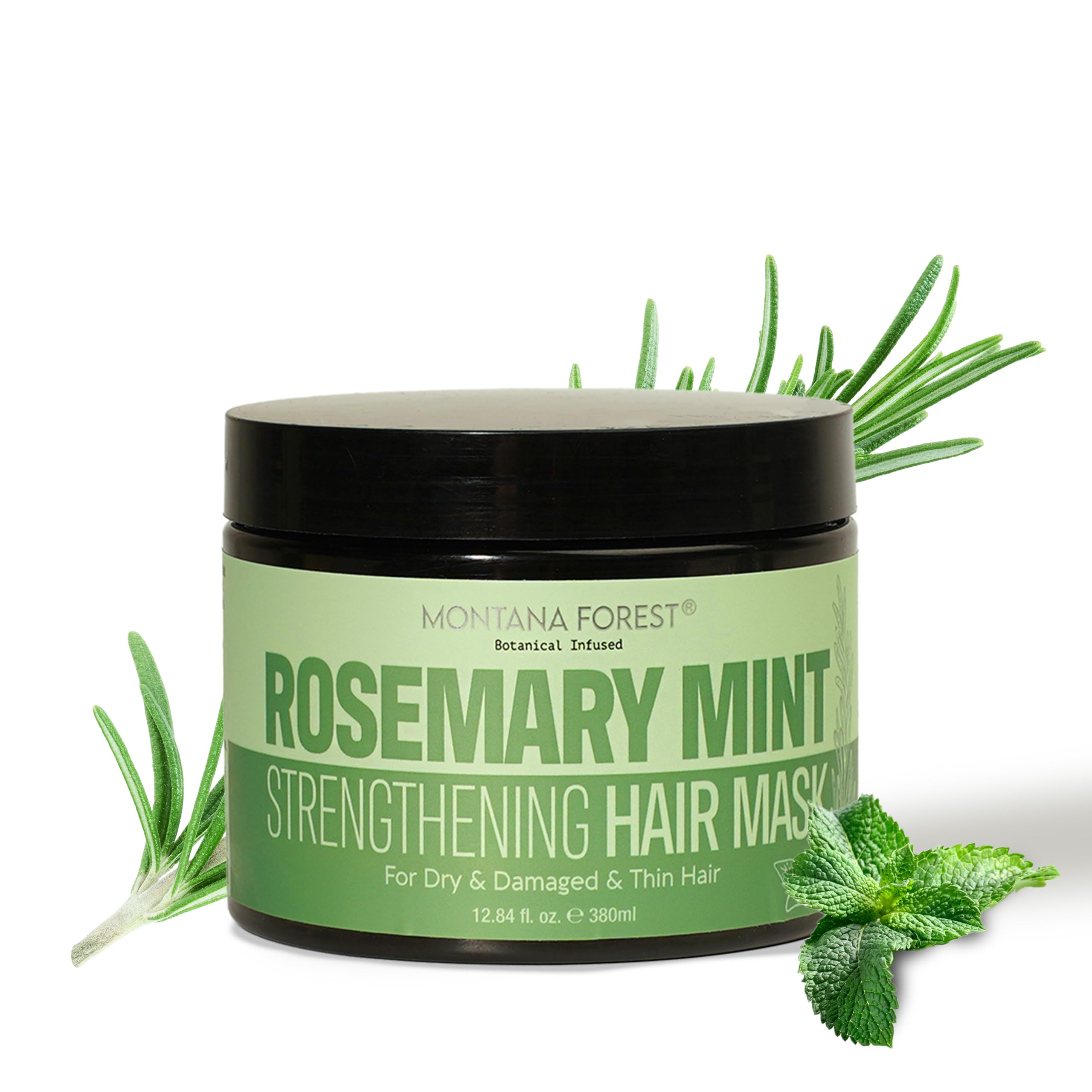 MONTANA FOREST Rosemary Mint Strengthening Hair Mask - 12.84 fl oz | Botanical Infused Hair Treatment for Dry, Damaged | Natural
