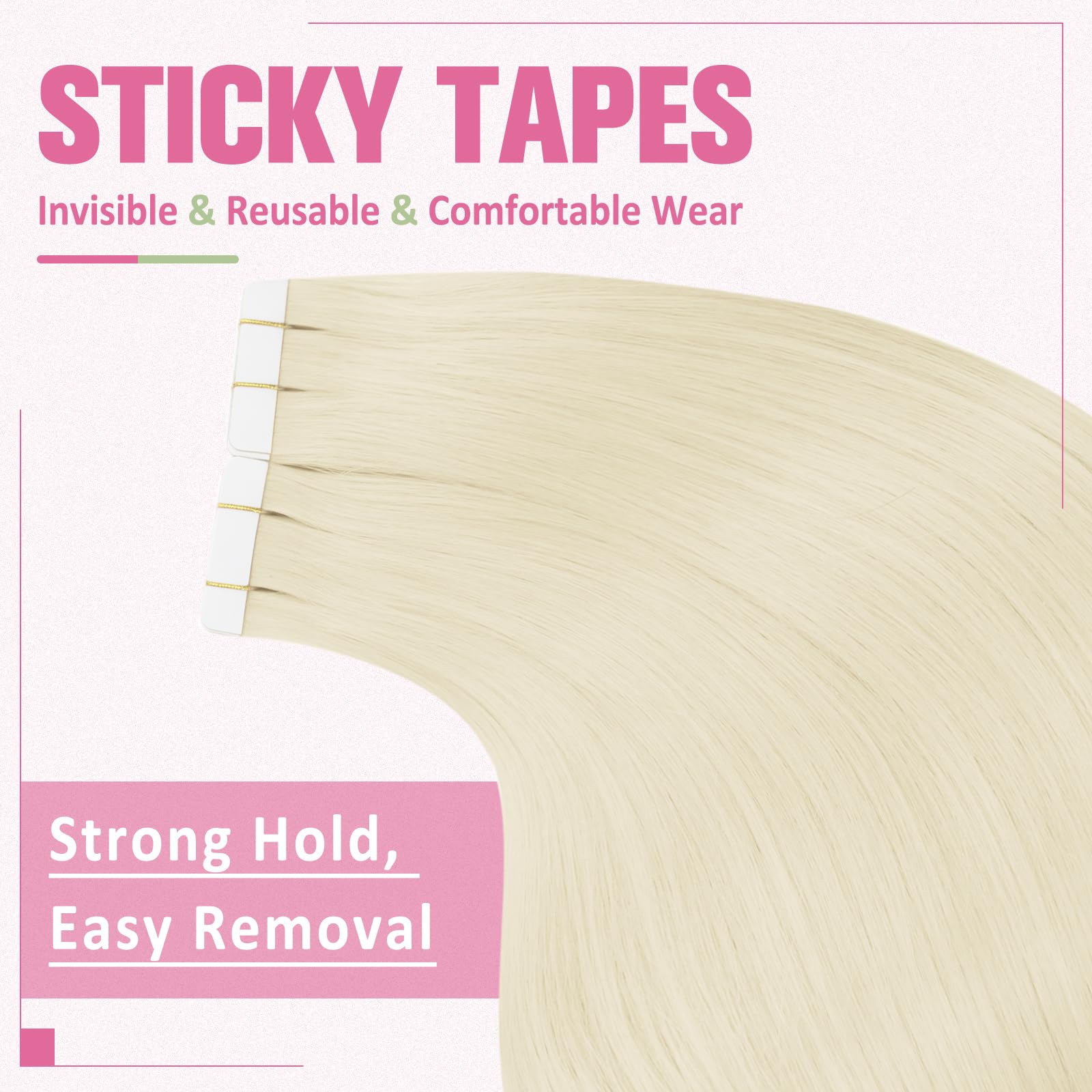 YoungSee Platinum Blonde Tape in Hair Extensions Real Human Hair 22In Platinum Blonde Tape in Hair Extensions 20pcs Invisible Ta