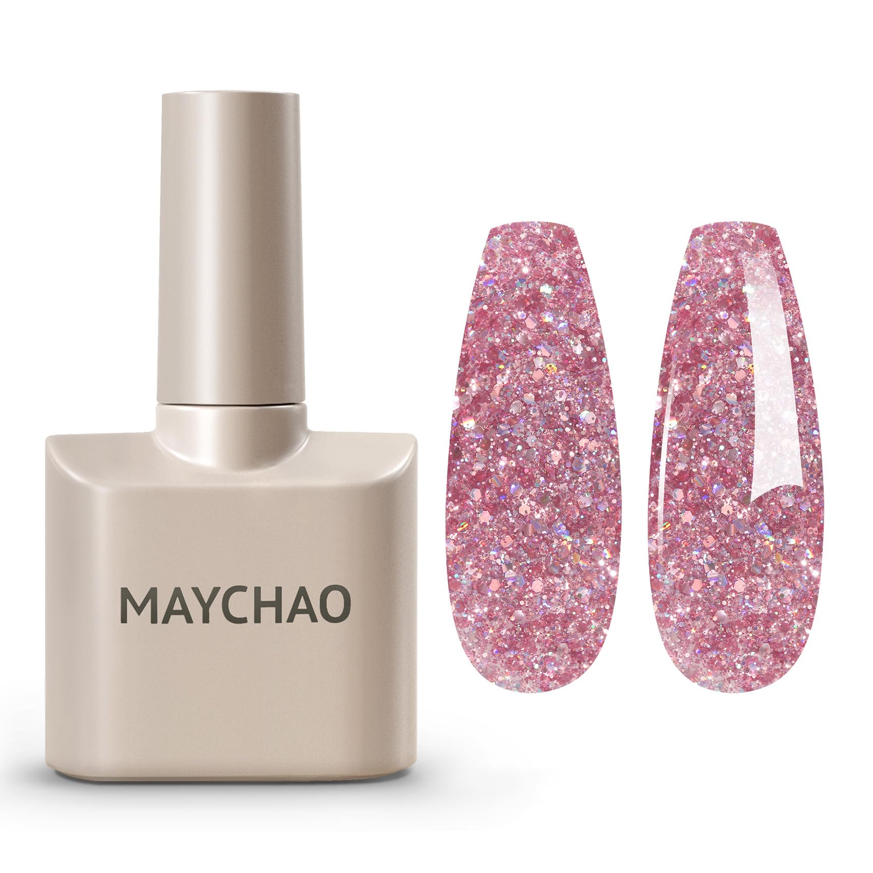MAYCHAO 15ML Rose Pink Glitter Gel Nail Polish 1Pc Sakura Pink Glitter Gel Polish Soak Off UV LED Nail Polish Nail Art Starter M