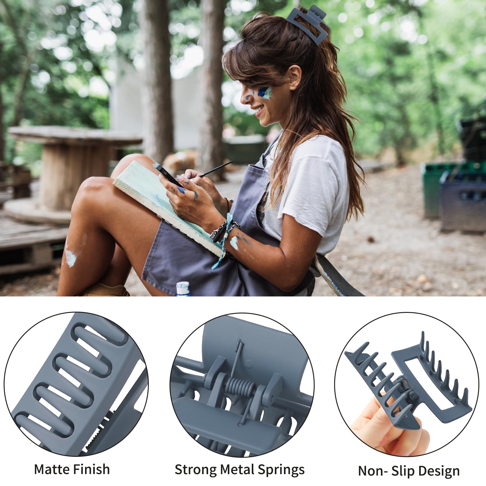Sisiaipu 3.5 Inch Medium Hair Claw Clips 6 Pack Brown Blue Hair Clips for Women Square Claw Clips Rectangle Clips for Hair Banan