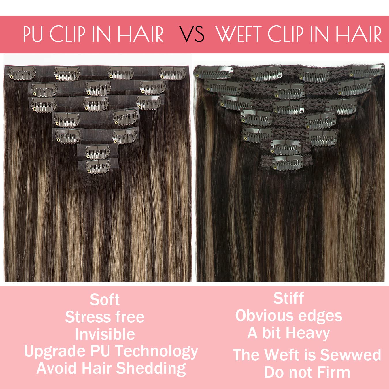 Loxxy Ultra Seamless Hair Extensions Clip In Pu Weft Thick Remy Human Hair Clip In Extensions Rooted Dark Brown To Chestnut Brow