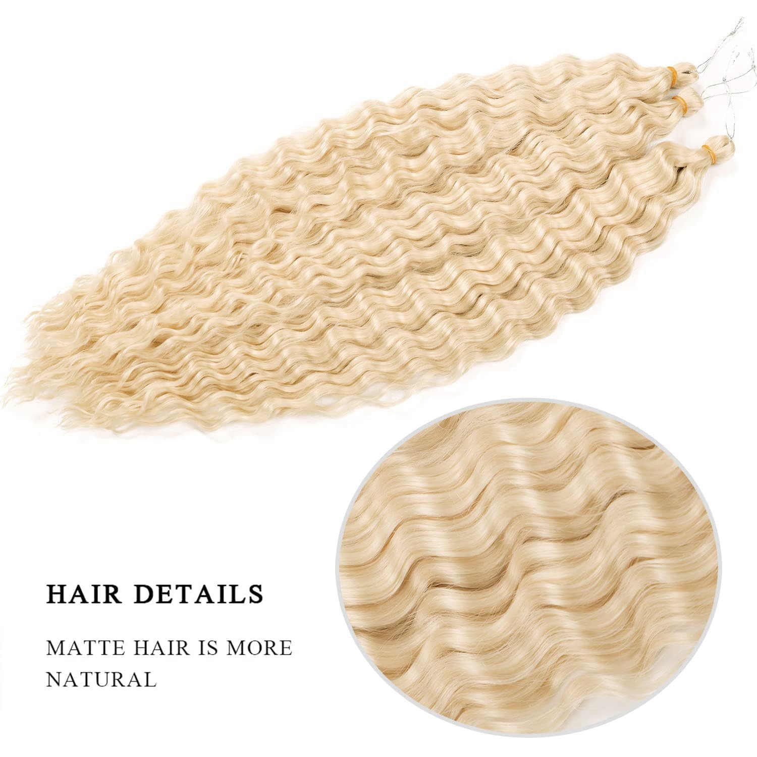 Blonde Ocean Wave Crochet Hair, 22inch 6Packs Crochet Hair Curly Blonde, Synthetic Deep Wave Crochet Hair Extensions for Women #